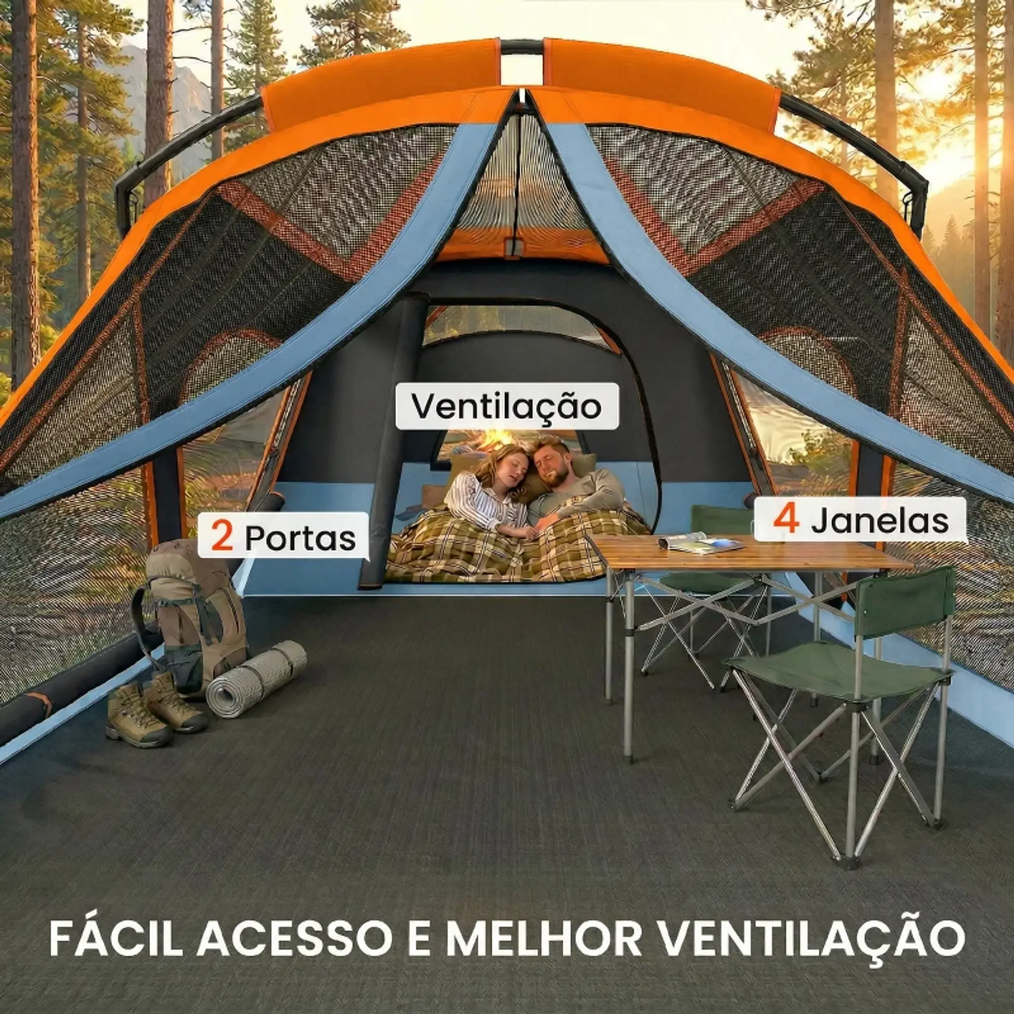 Tenda de Campismo Familiar com 2 Quartos 7