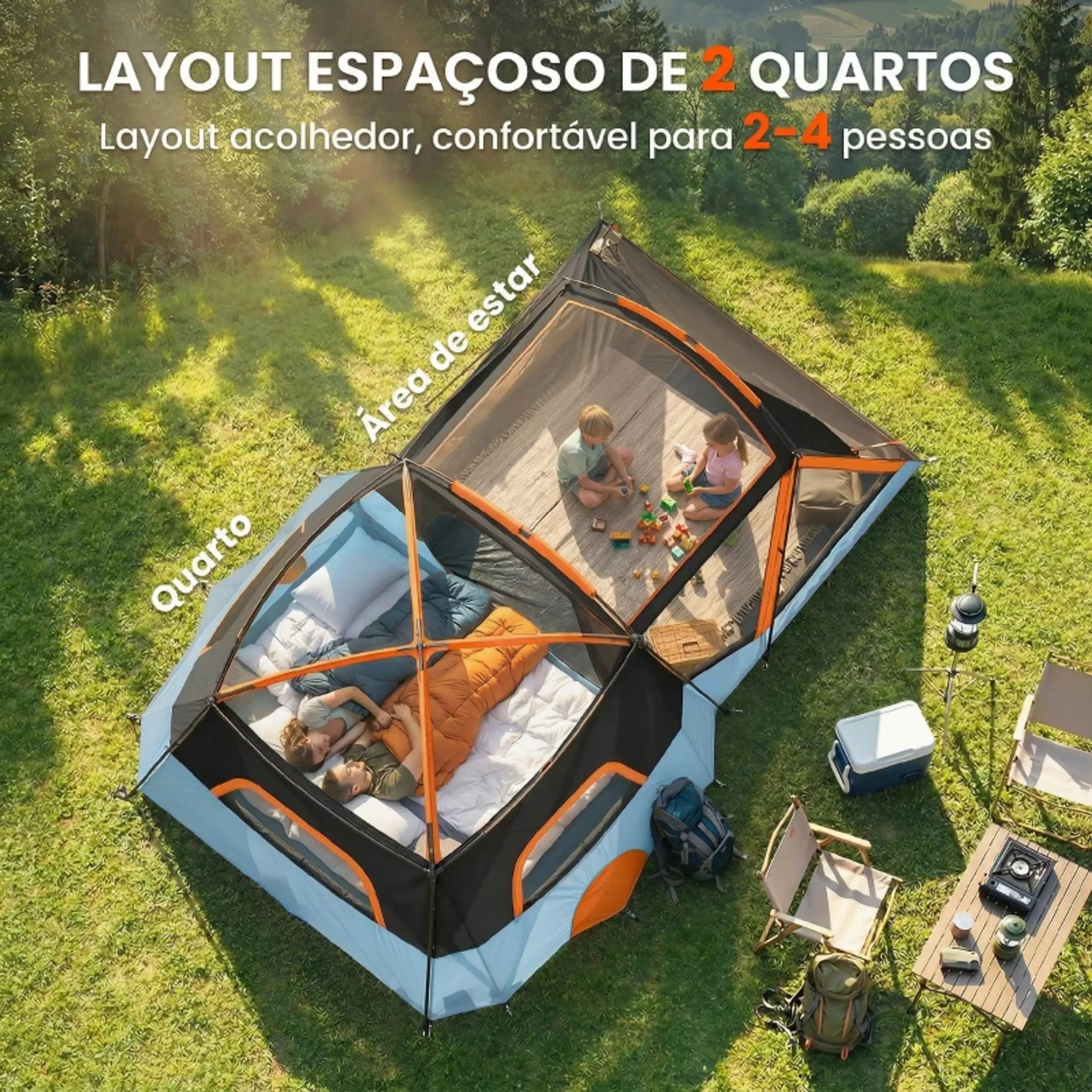 Tenda de Campismo Familiar com 2 Quartos 8