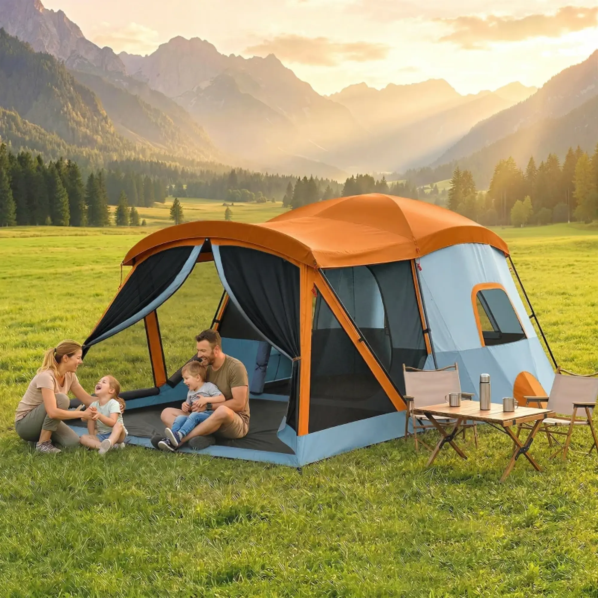 Tenda de Campismo Familiar com 2 Quartos 10