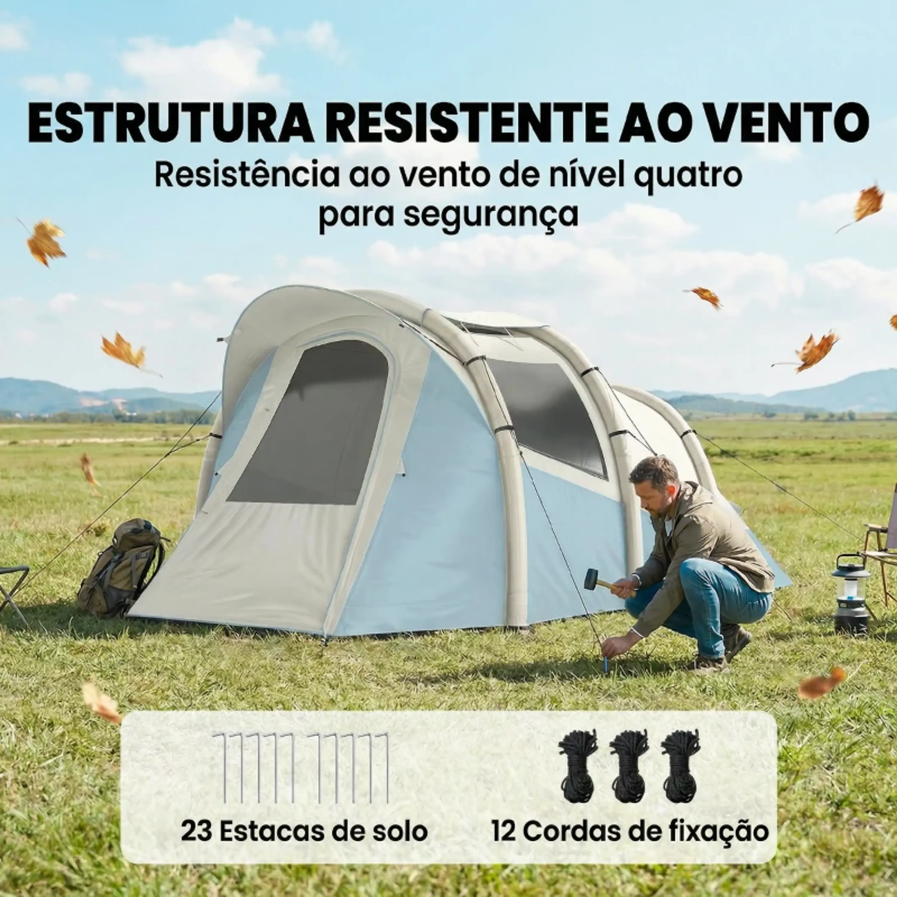Tenda de Campismo Insuflável com Bomba, Impermeável - Montagem Rápida Azul 7