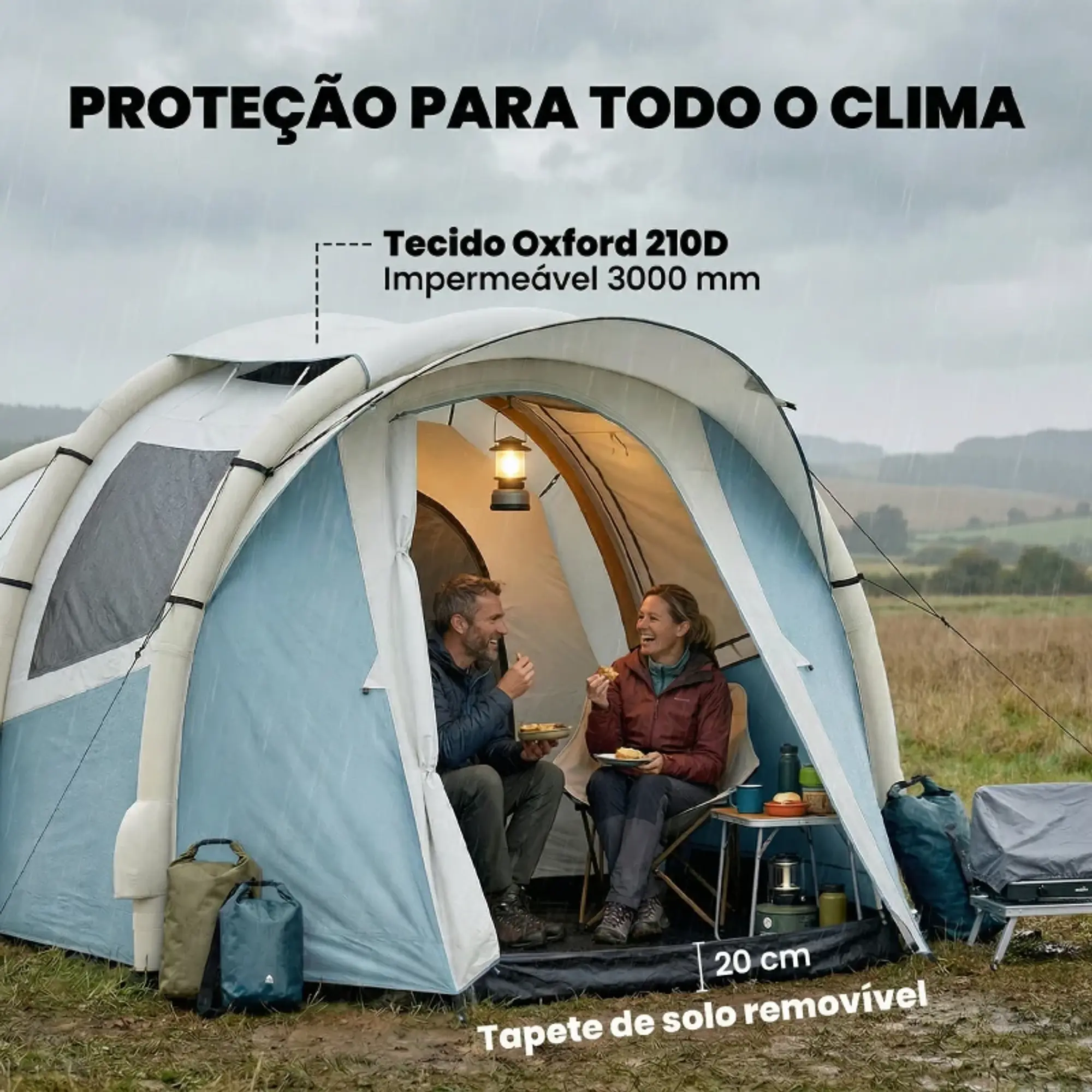 Tenda de Campismo Insuflável com Bomba, Impermeável - Montagem Rápida Azul 4