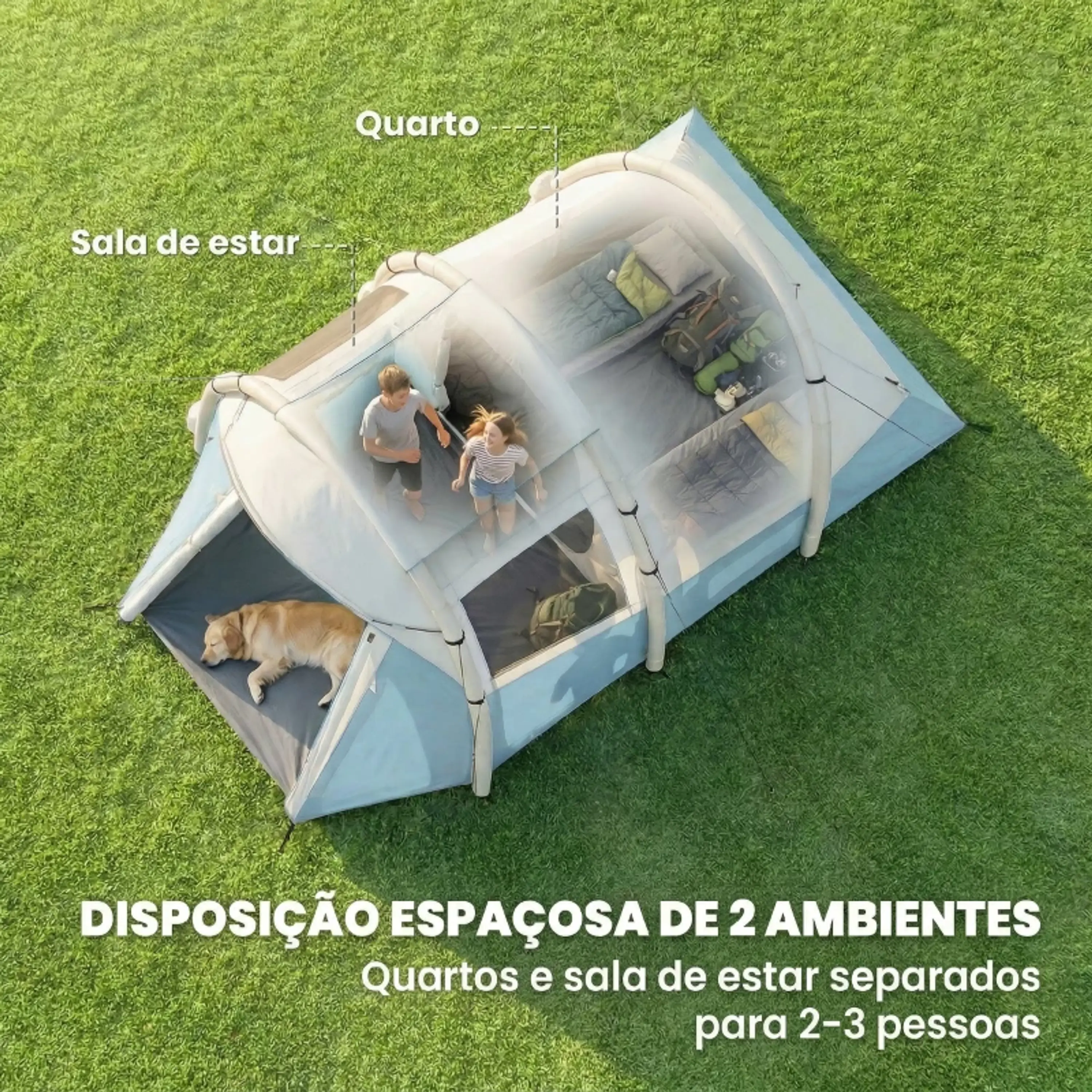 Tenda de Campismo Insuflável com Bomba, Impermeável - Montagem Rápida Azul 10