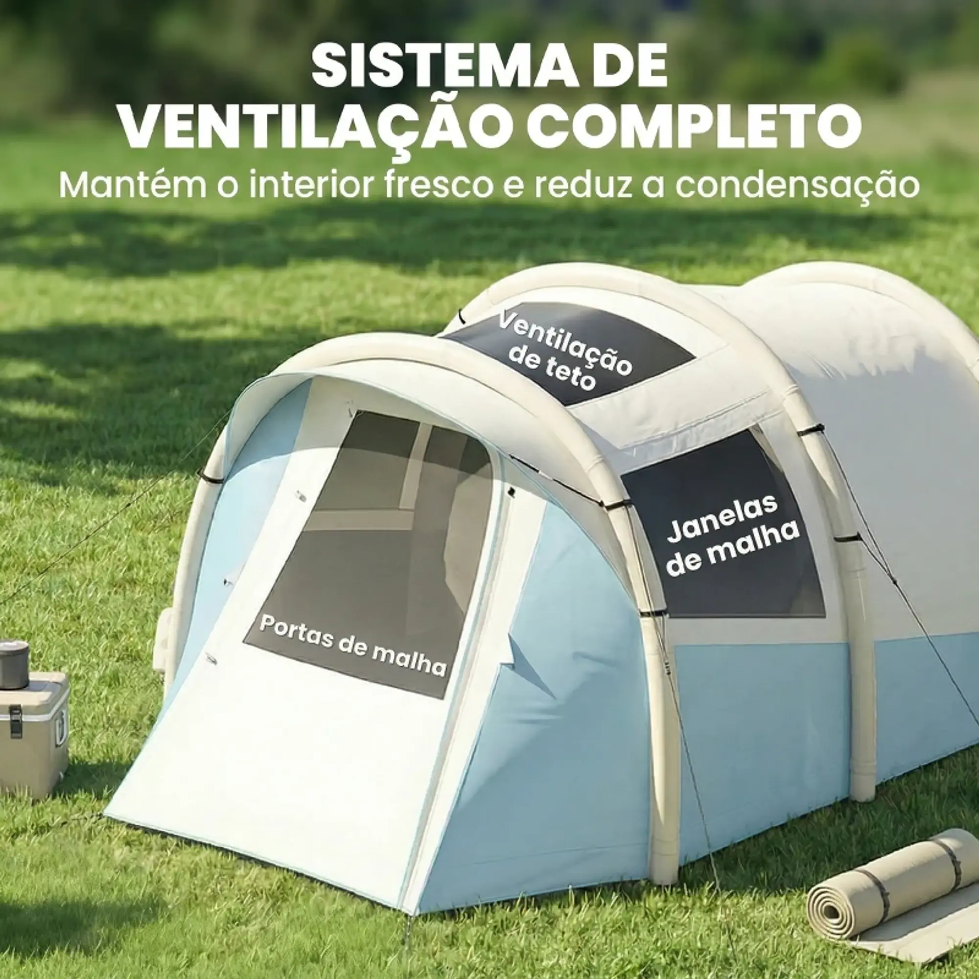 Tenda de Campismo Insuflável com Bomba, Impermeável - Montagem Rápida Azul 5
