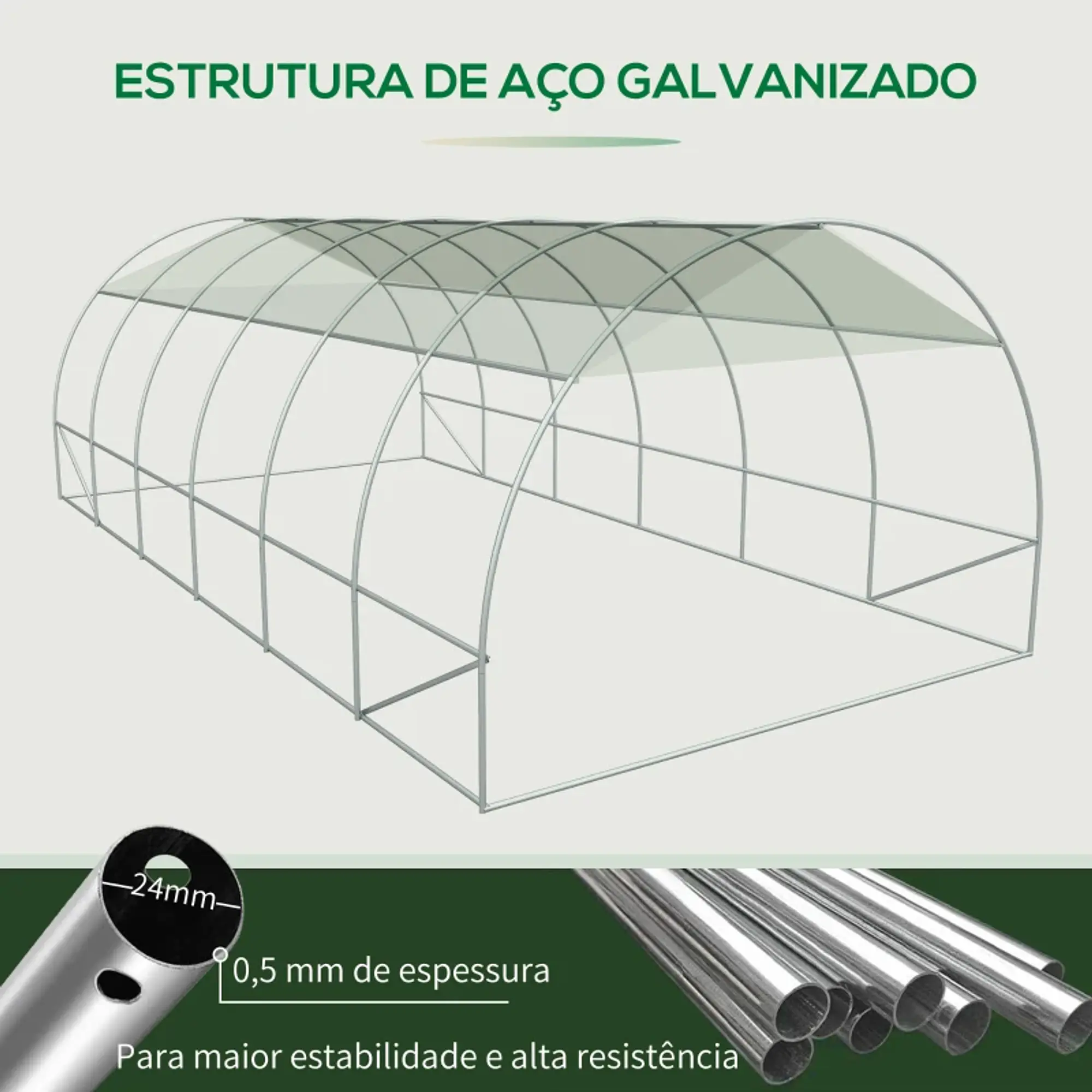 Estufa de Túnel 600x300x200cm com Porta Enrolável 12 Janelas 2