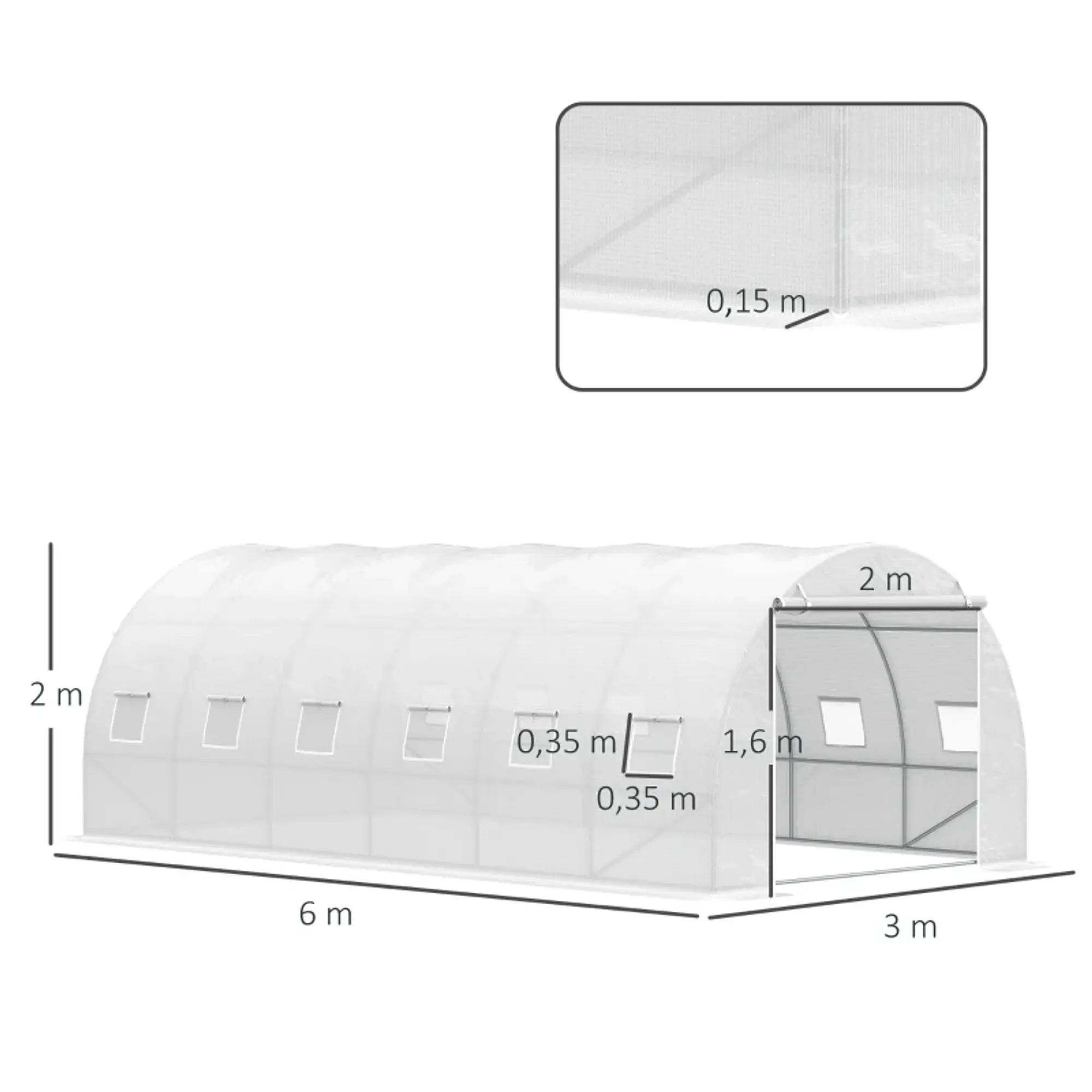 Estufa de Túnel 600x300x200cm com Porta Enrolável 12 Janelas 3