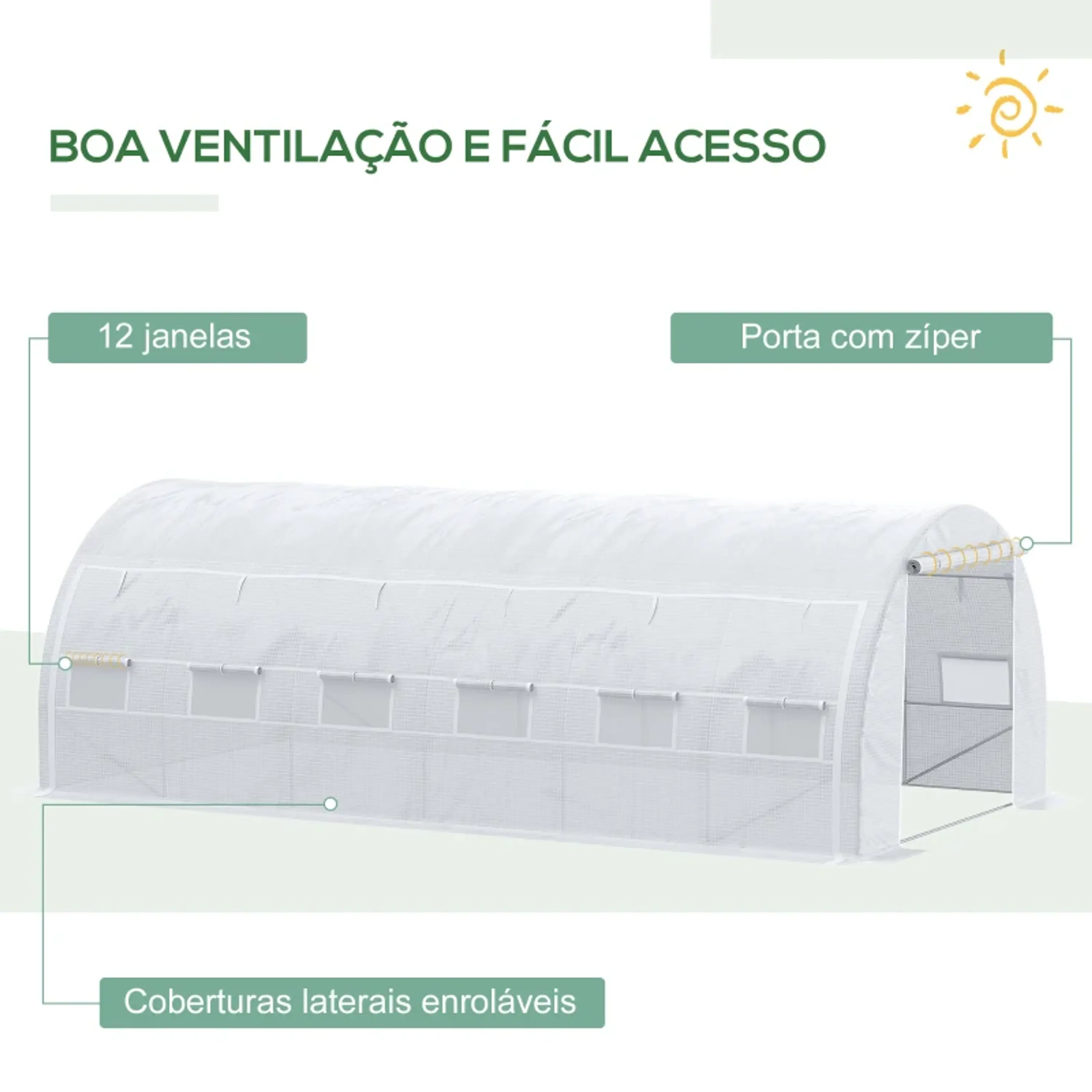 Estufa de Jardim 6x3x2m com Porta Enrolável 12 Janelas 6