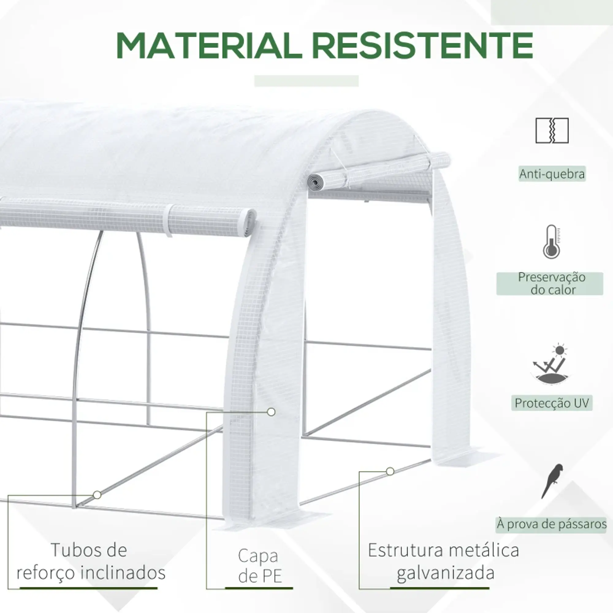 Estufa de Jardim 6x3x2m com Porta Enrolável 12 Janelas 9
