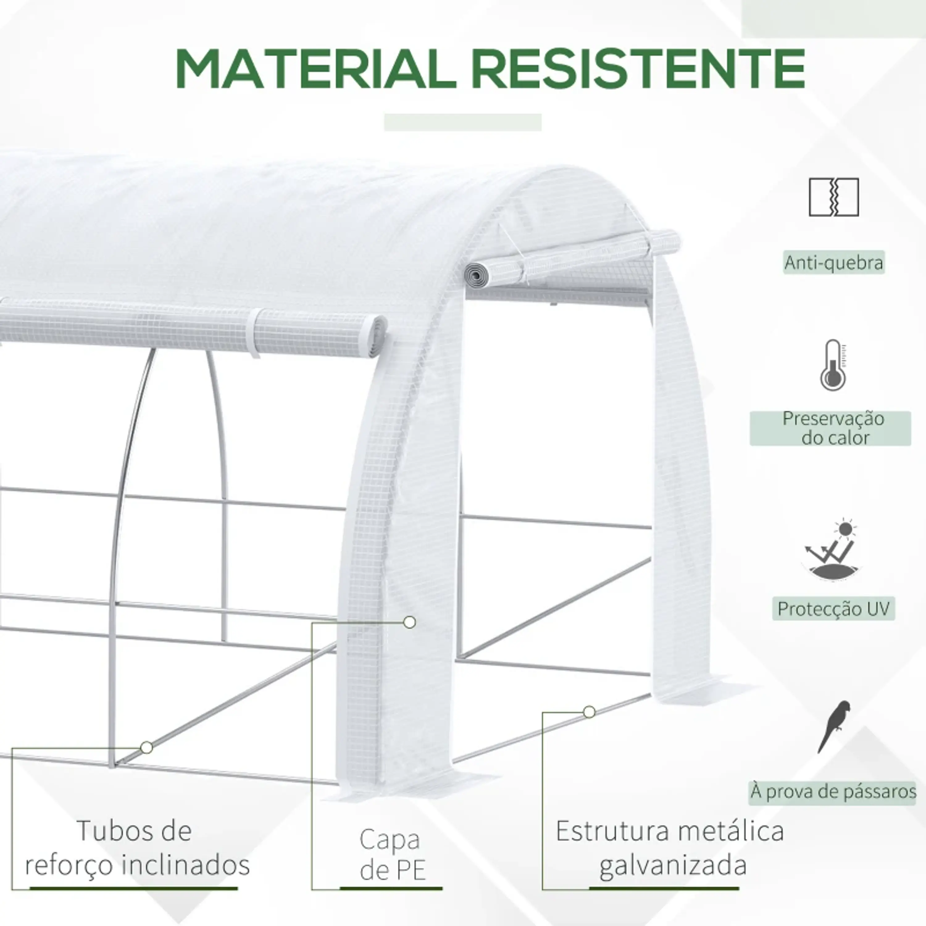 Estufa de Jardim 6x3x2m com Porta Enrolável 12 Janelas 9