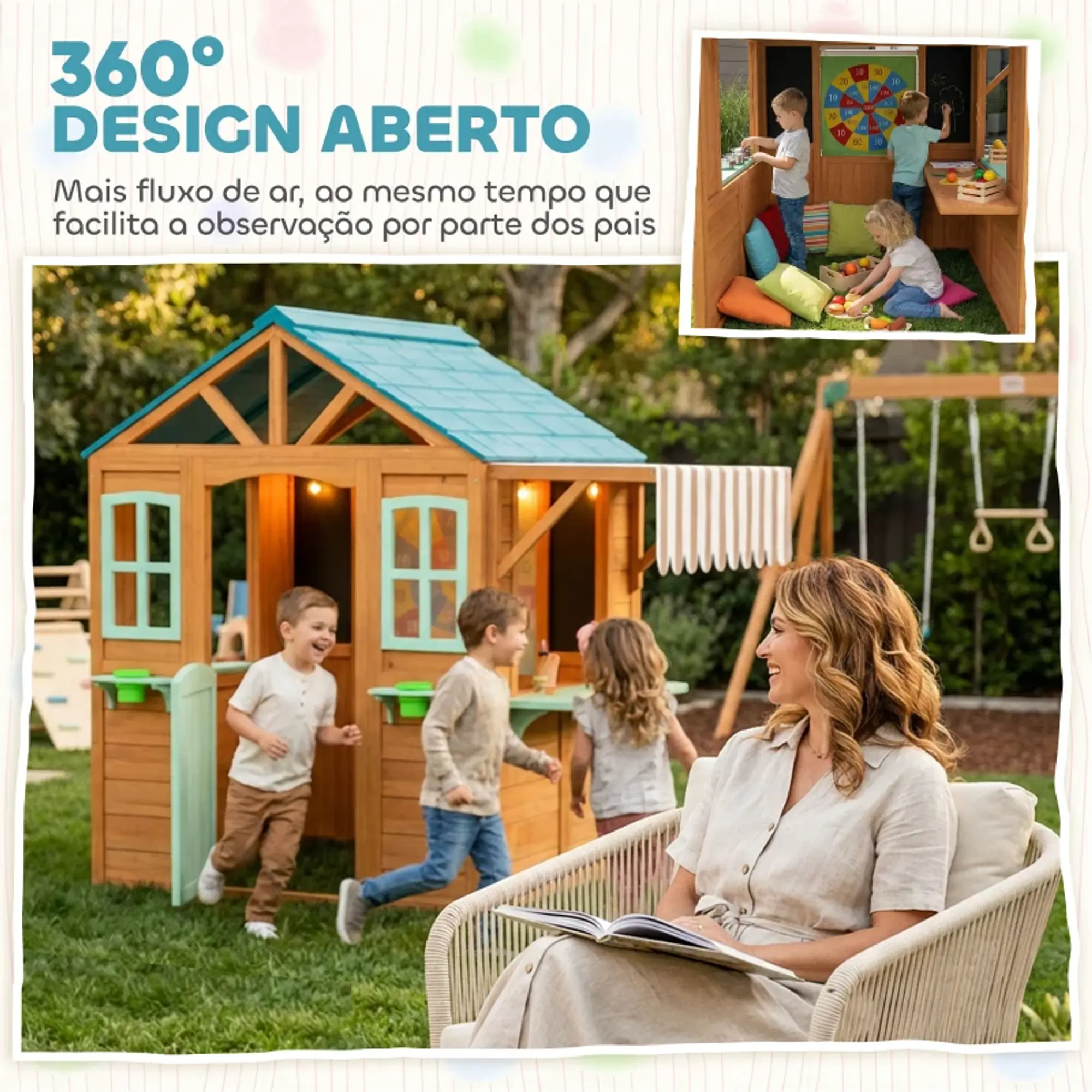 Casa Infantil  de Madeira com Balcão Floreiras 5