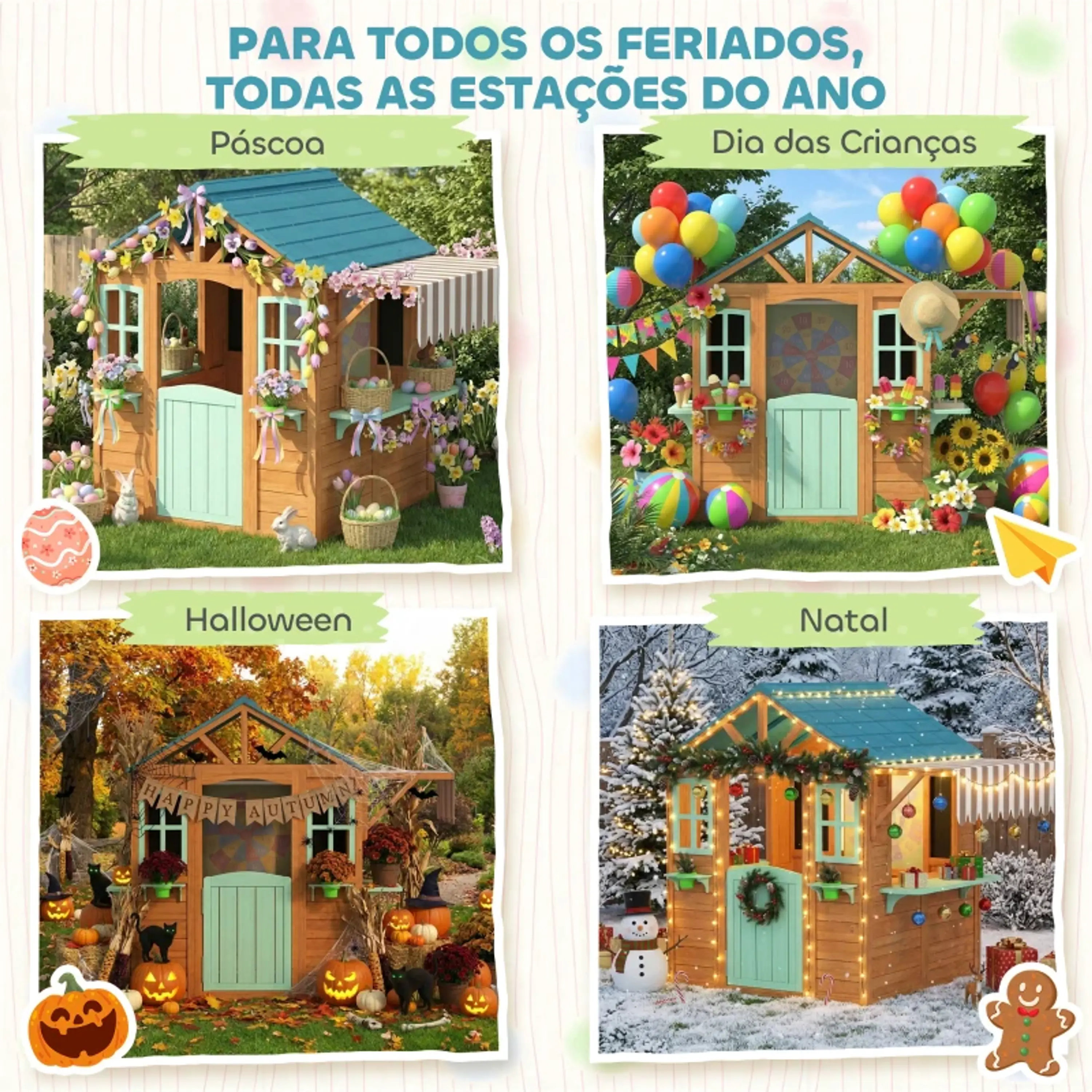 Casa Infantil  de Madeira com Balcão Floreiras 7