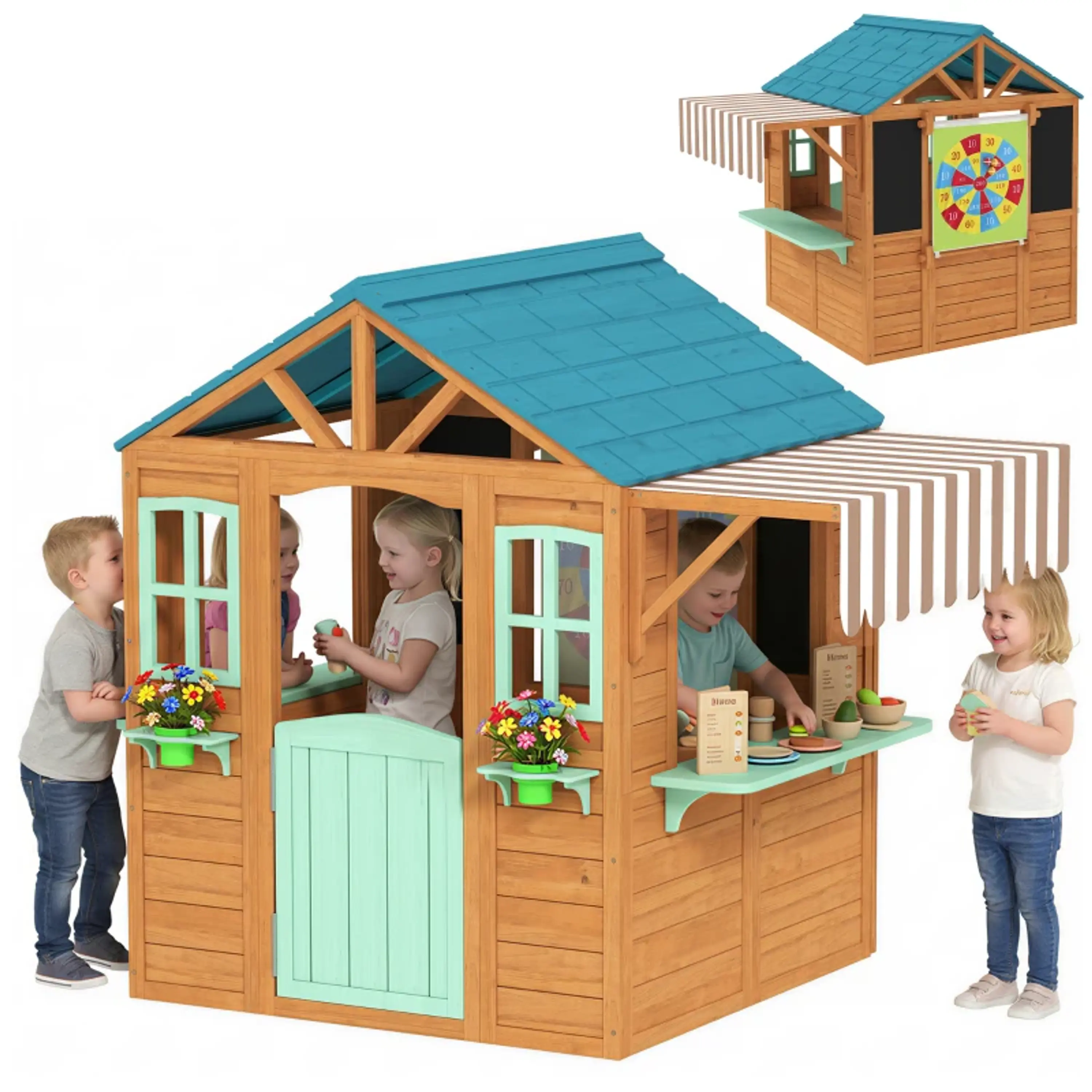 Casa Infantil  de Madeira com Balcão Floreiras 10