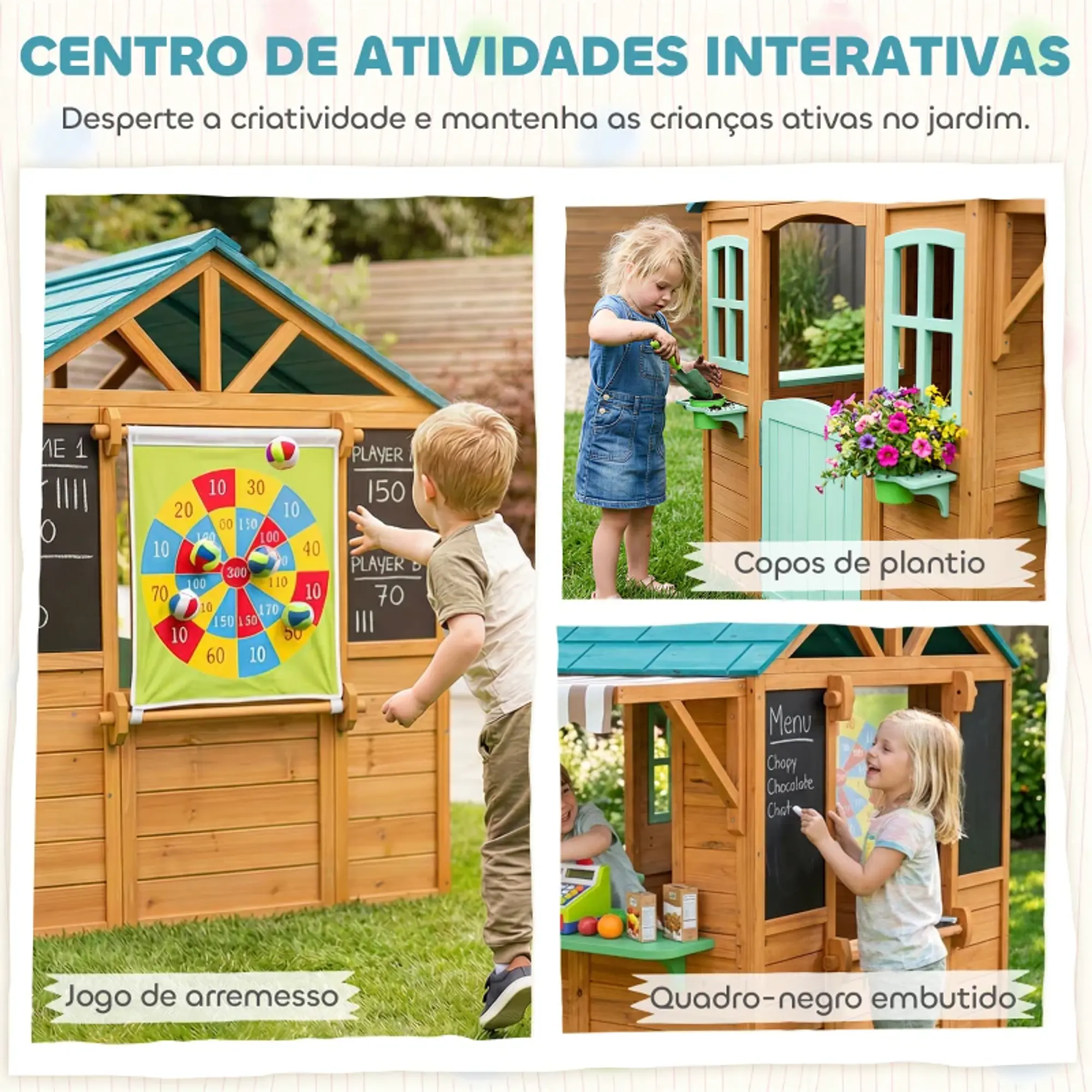 Casa Infantil  de Madeira com Balcão Floreiras 9