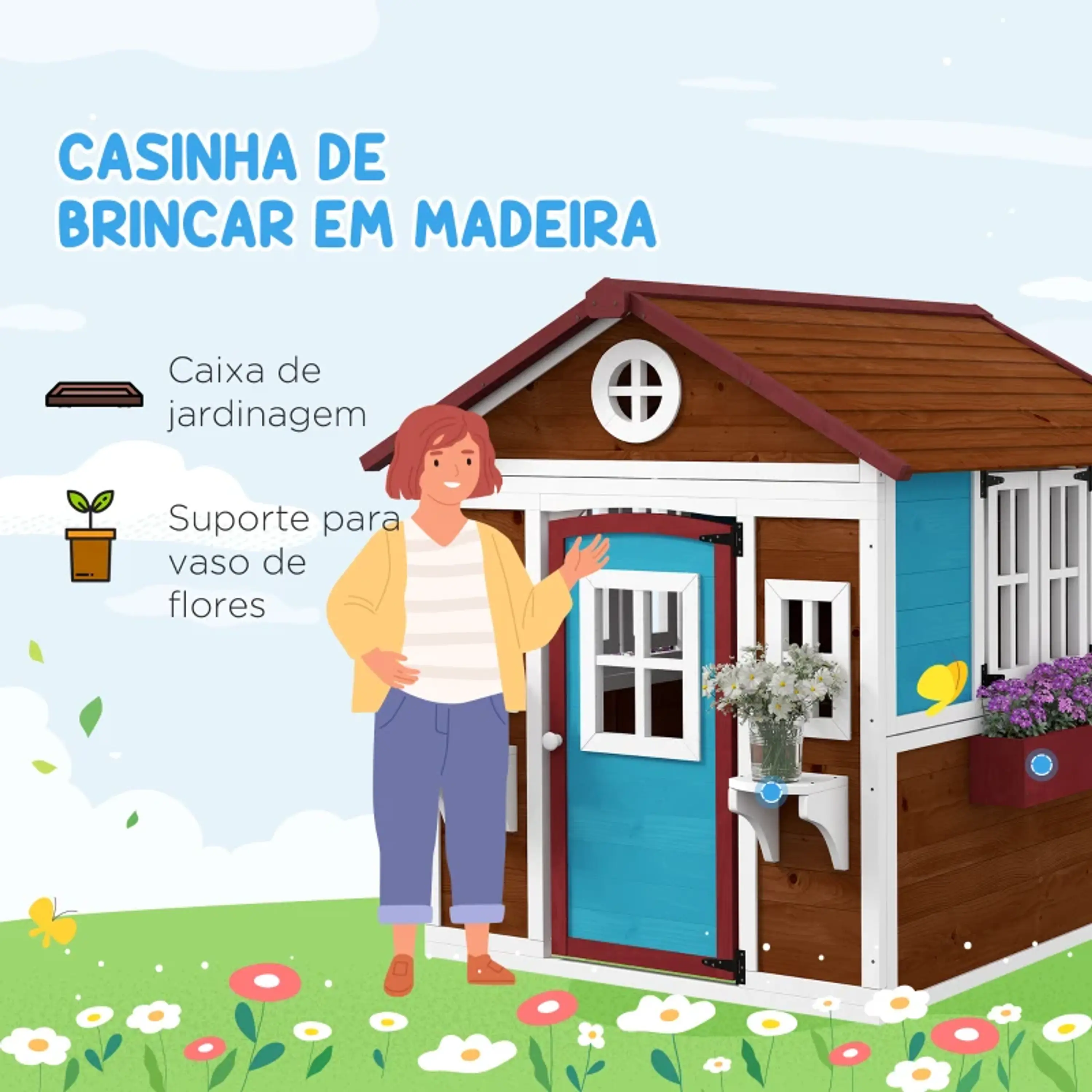 Casinha de Madeira Infantil - Castanho Escuro 6