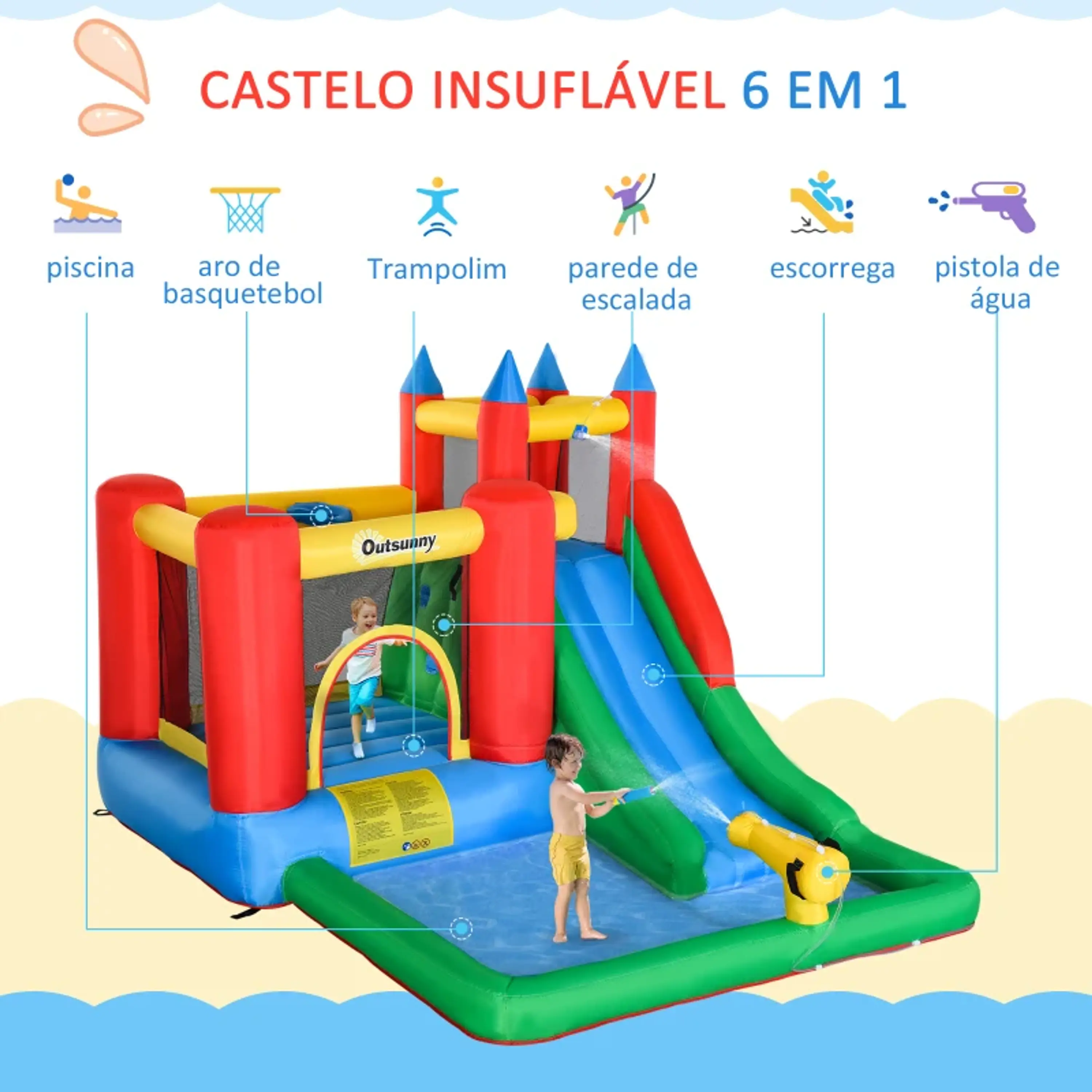Castelo Insuflável com parque aquático Multicolor 7