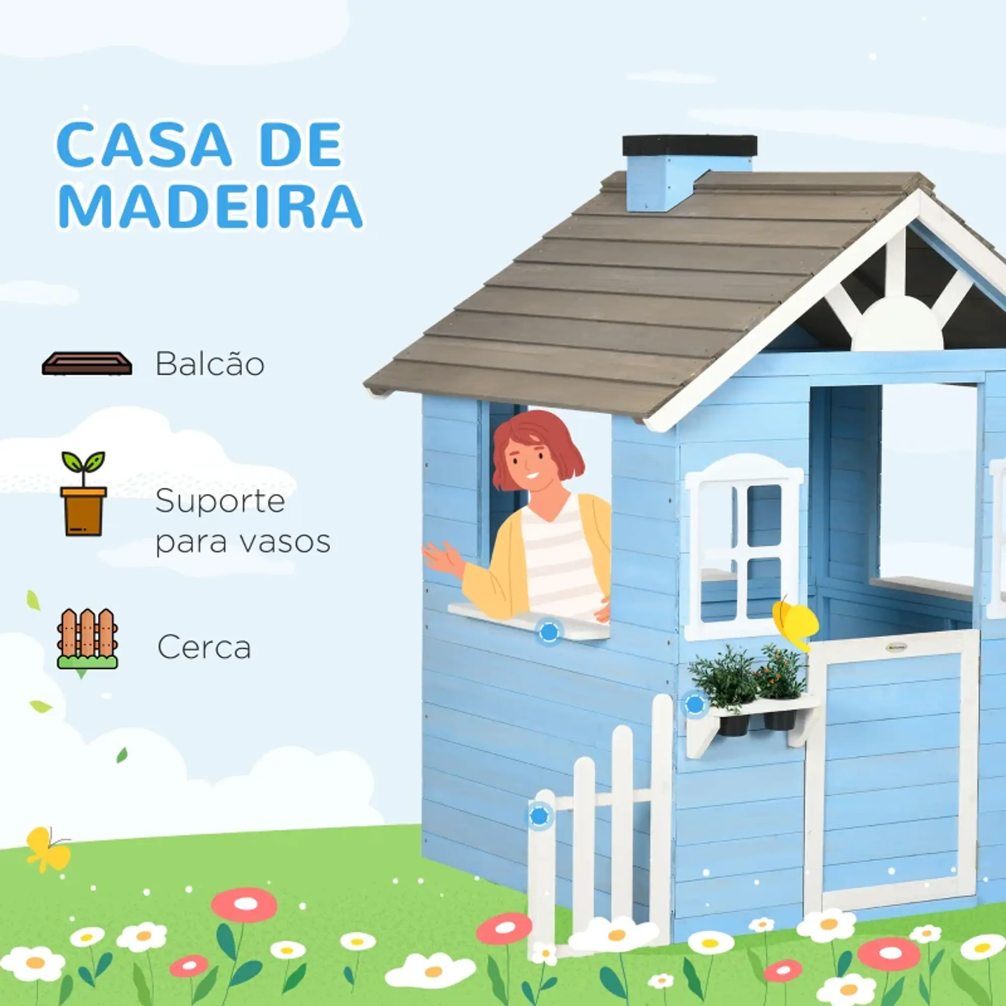 Casinha de Madeira infantil Azul 4