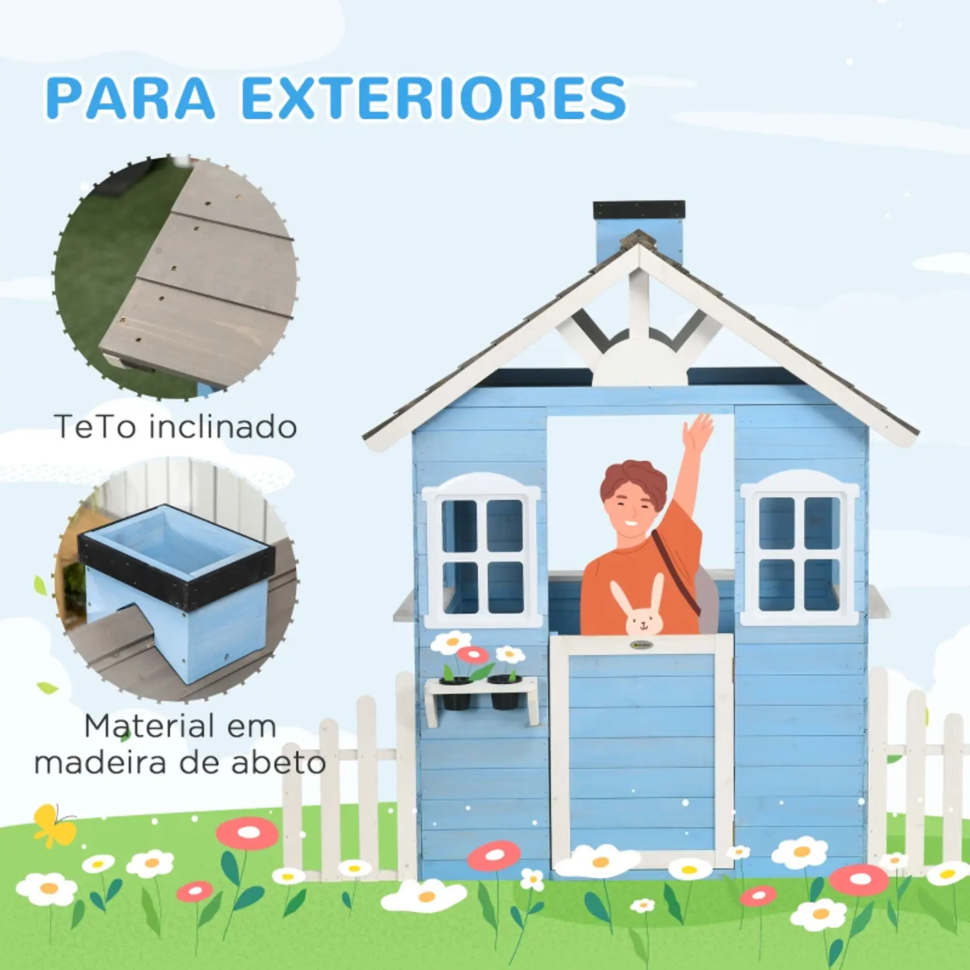 Casinha de Madeira infantil Azul 6
