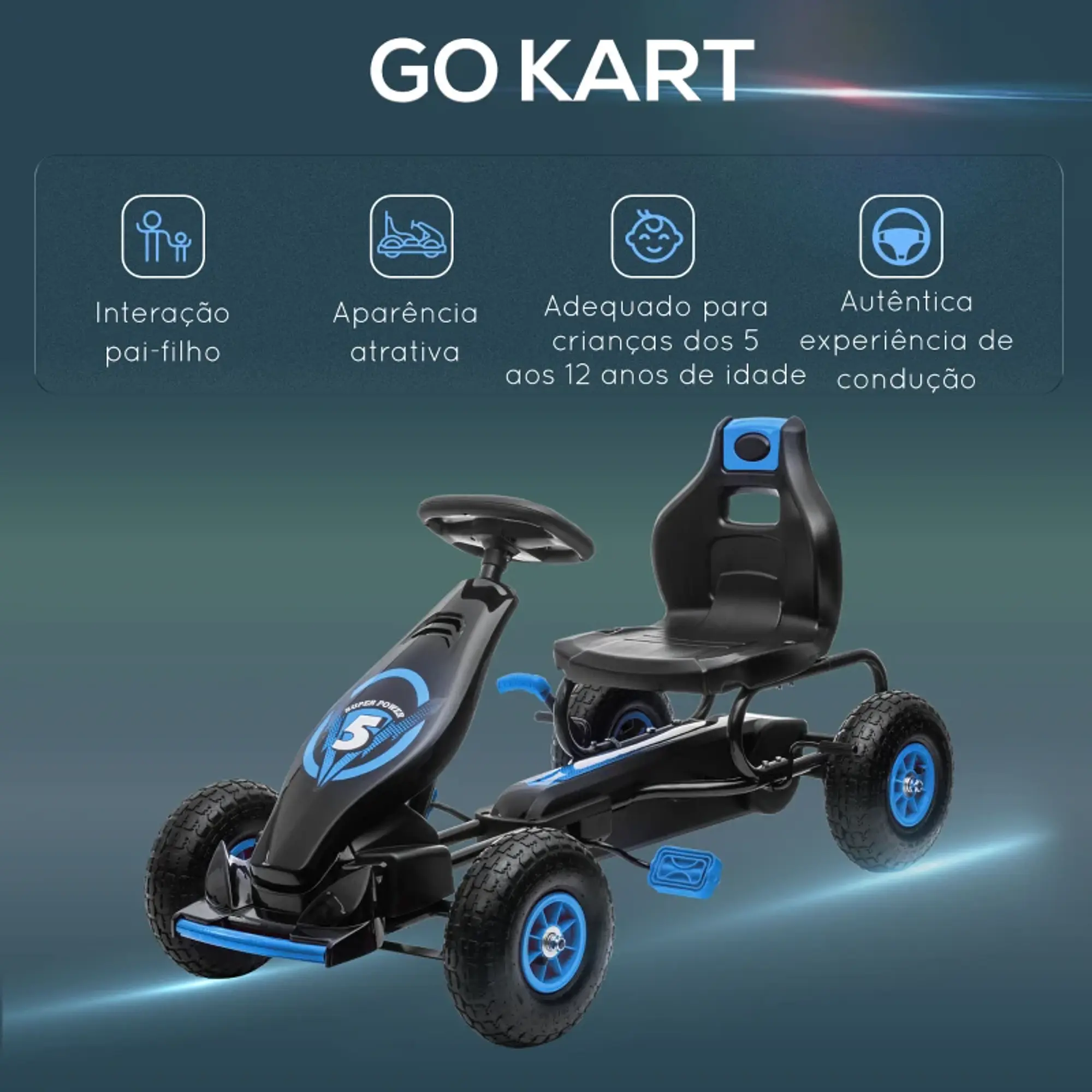 Kart a Pedais para Crianças 5-12 Anos com Travão de Mão 10