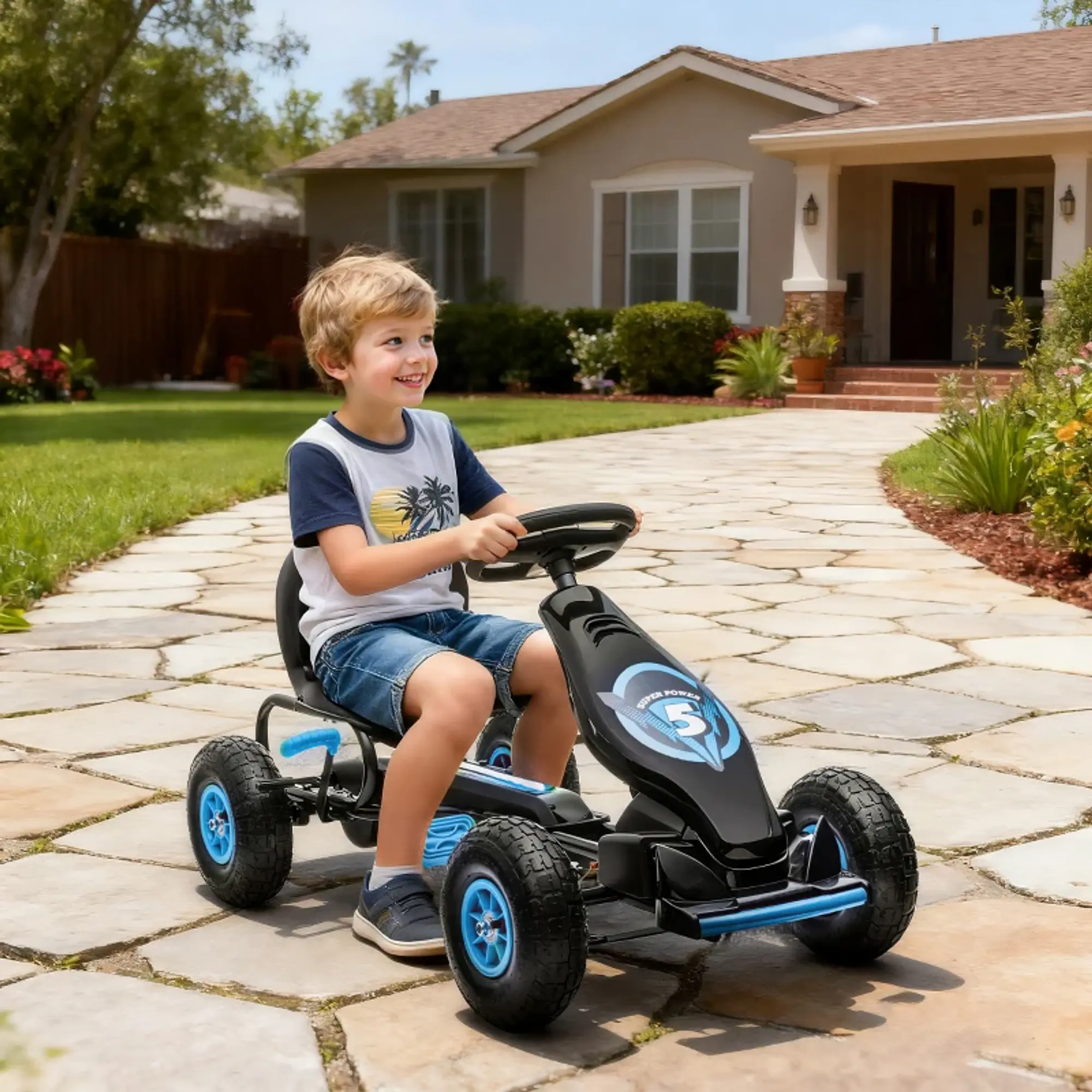 Kart a Pedais para Crianças 5-12 Anos com Travão de Mão 13