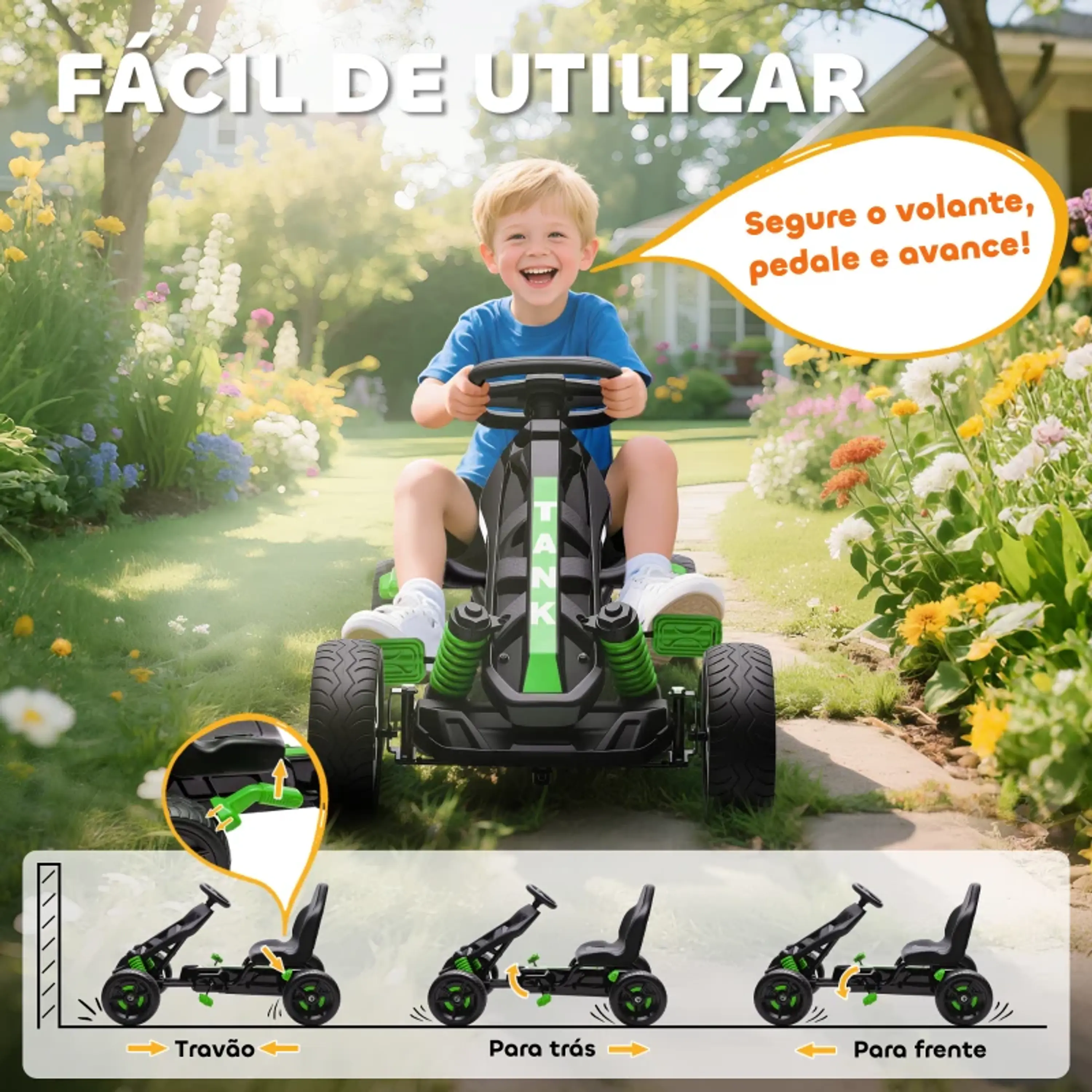 Kart a Pedais para Crianças com Embraiagem Automática Travão e Rodas Antiderrapantes EVA 8