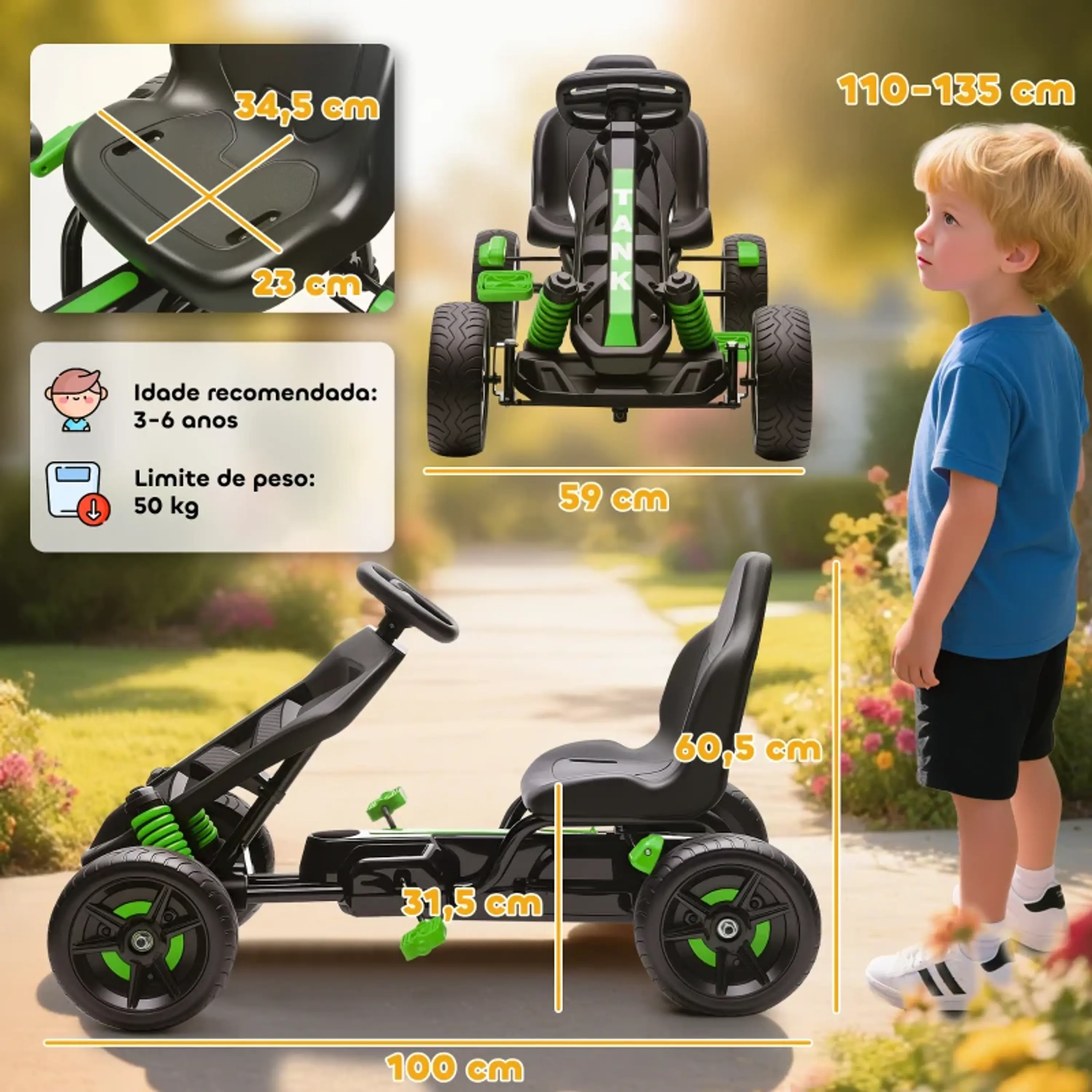 Kart a Pedais para Crianças com Embraiagem Automática Travão e Rodas Antiderrapantes EVA 3