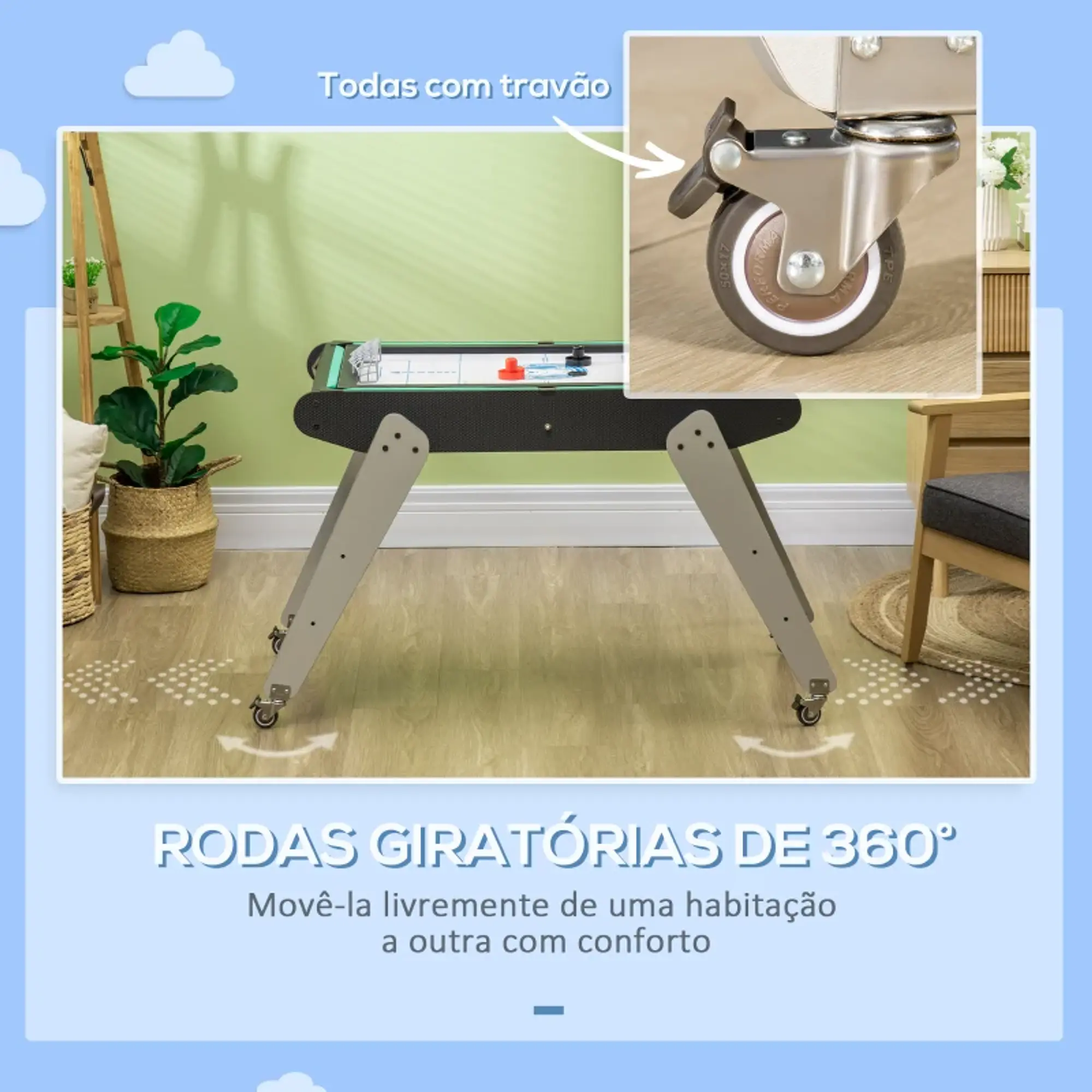 Mesa de Jogos 6 em 1 com Rodas 10