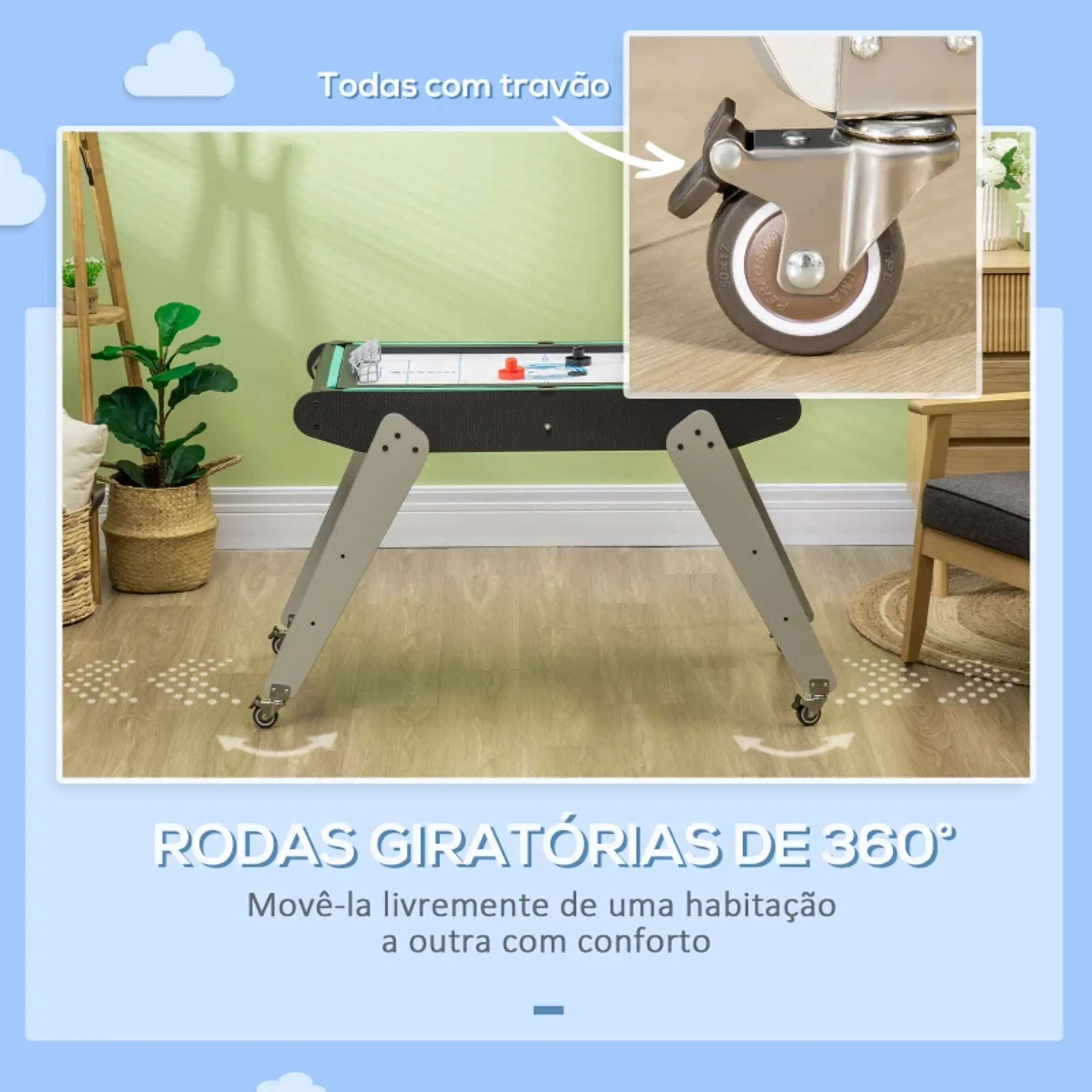 Mesa de Jogos 6 em 1 com Rodas 10