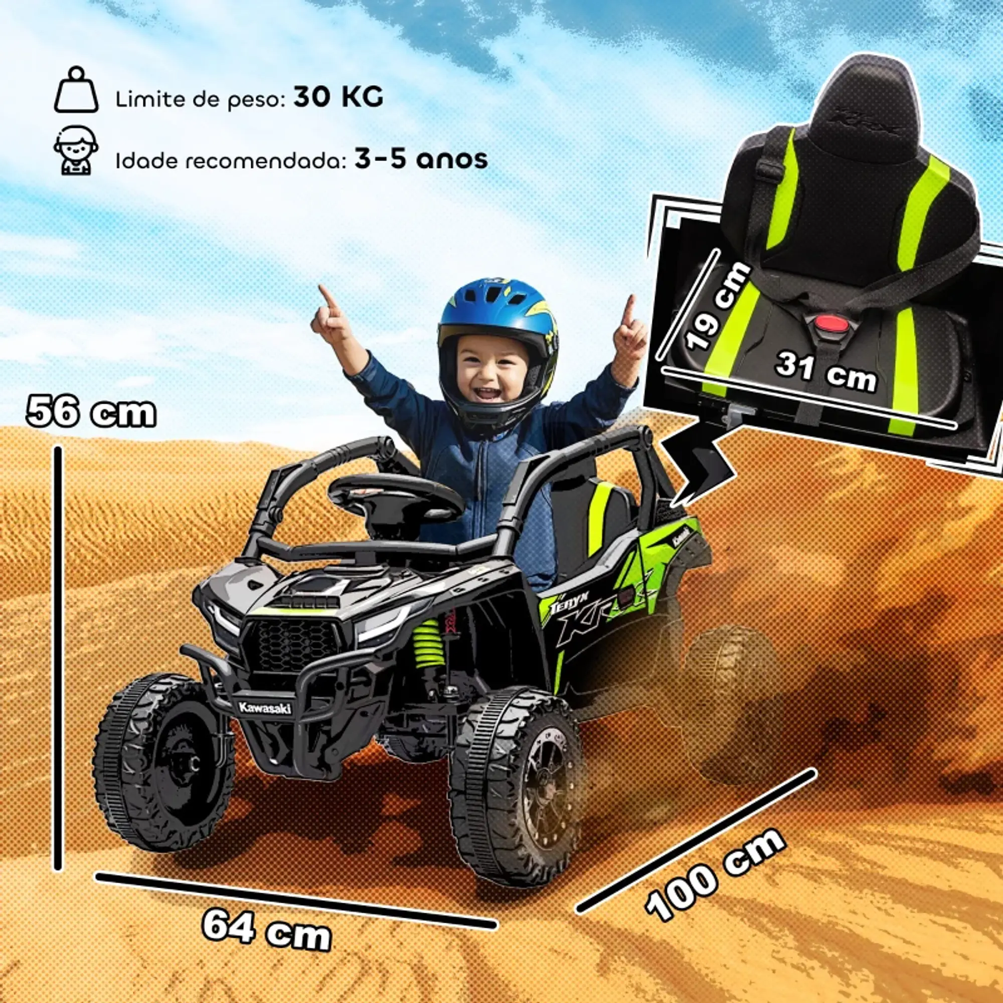 Carro Elétrico para Crianças 12V Kawasaki 4