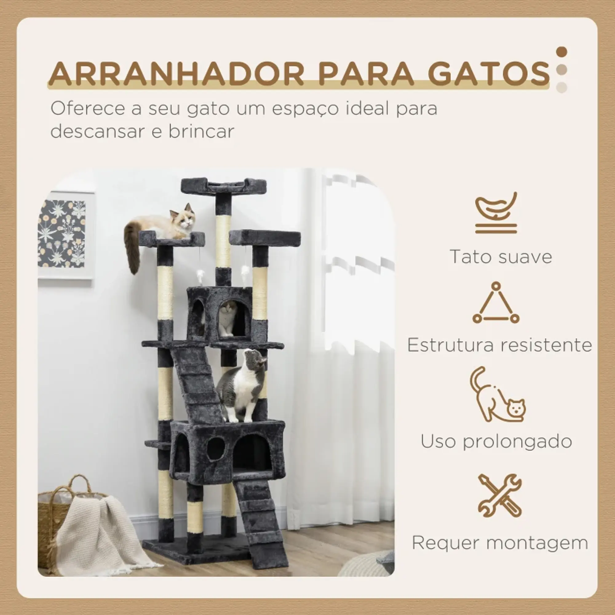 Arranhador para Gatos Grande 49x49x173 9