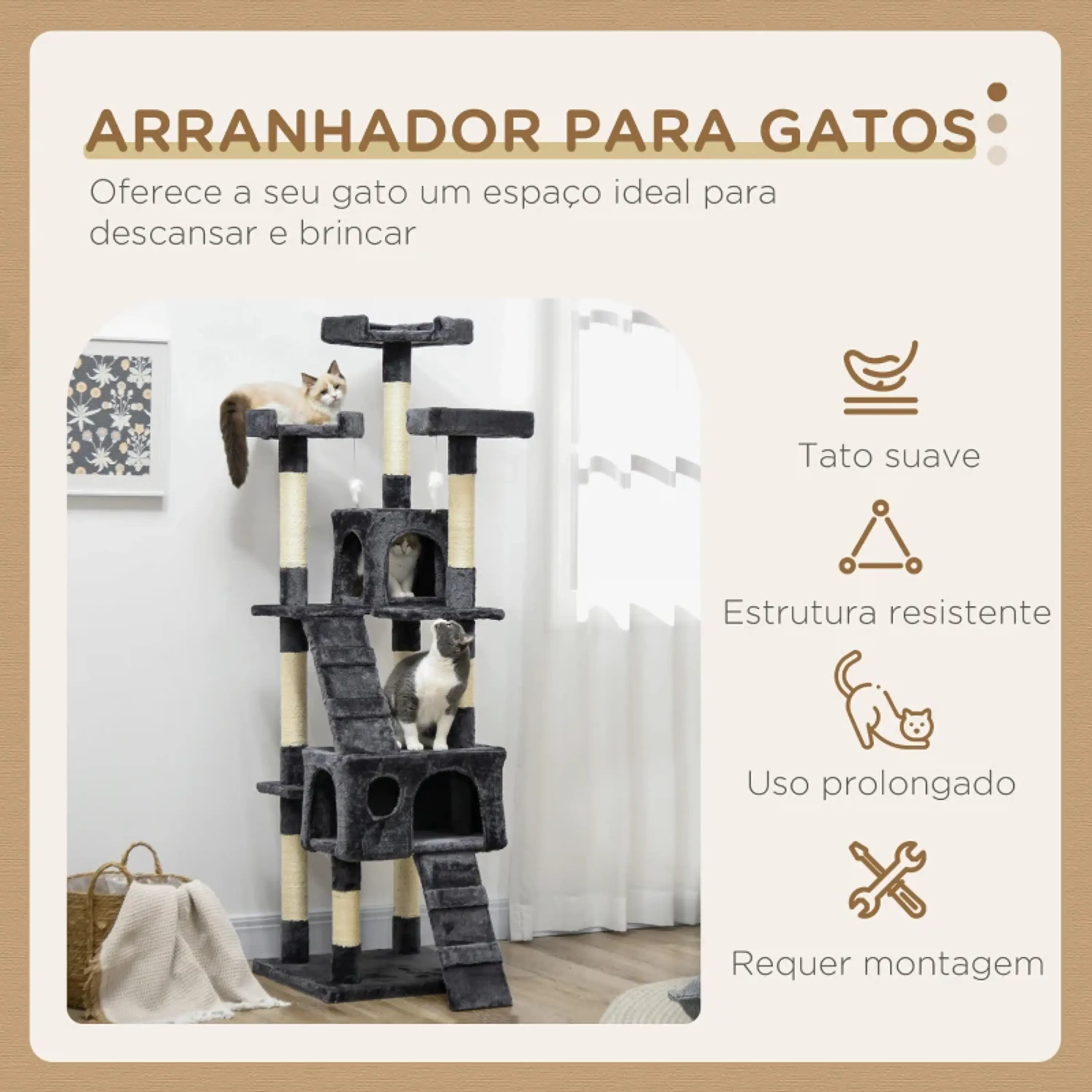Arranhador para Gatos Grande 49x49x173 9