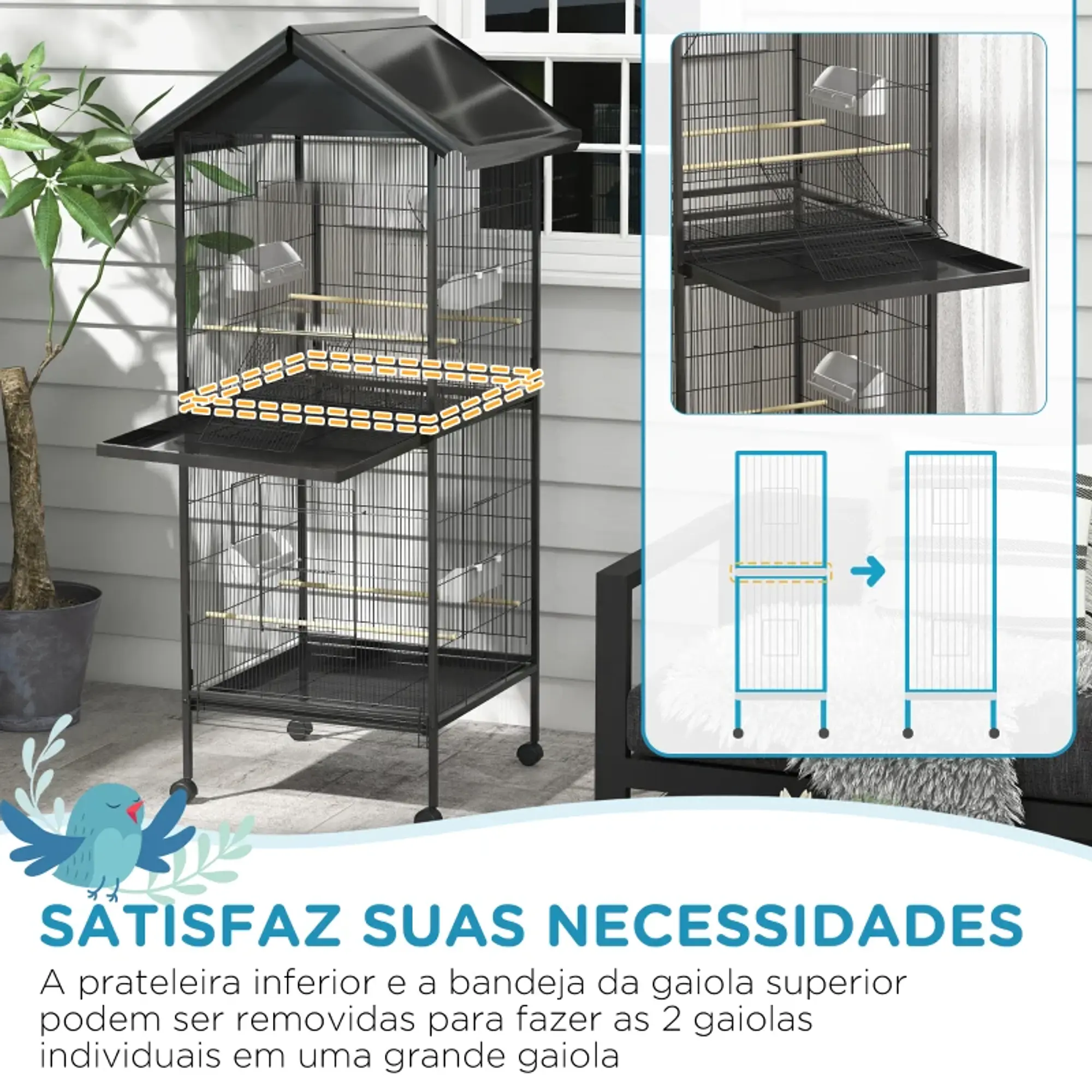 Gaiola para Pássaros Convertível 78x75x168 cm 5
