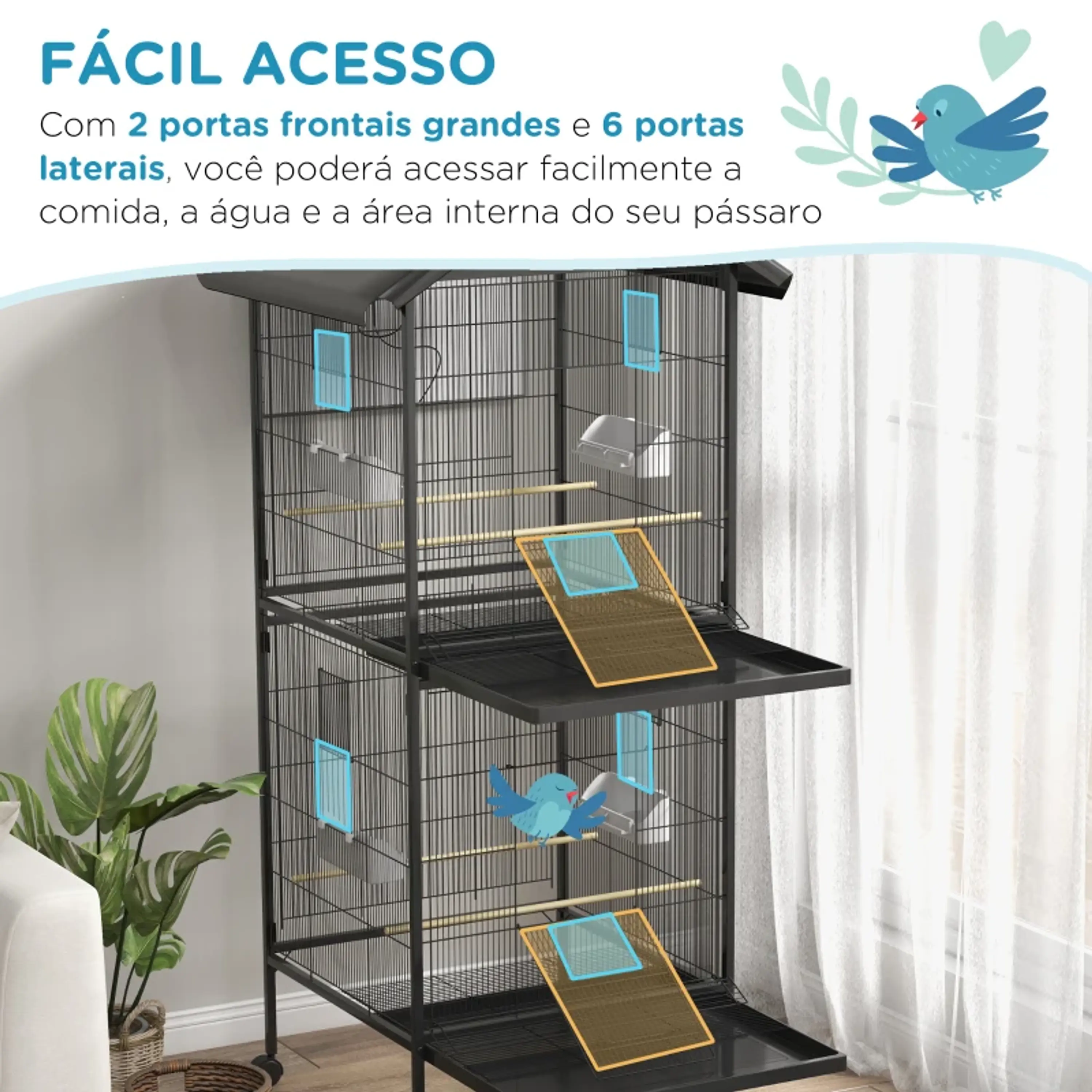 Gaiola para Pássaros Convertível 78x75x168 cm 6