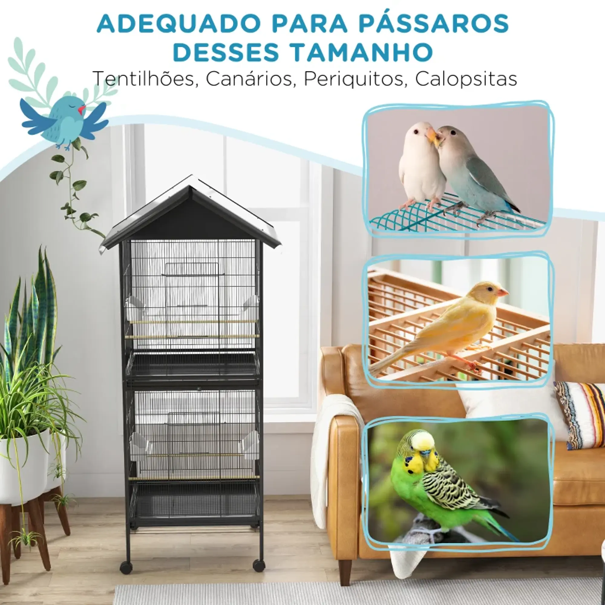 Gaiola para Pássaros Convertível 78x75x168 cm 12