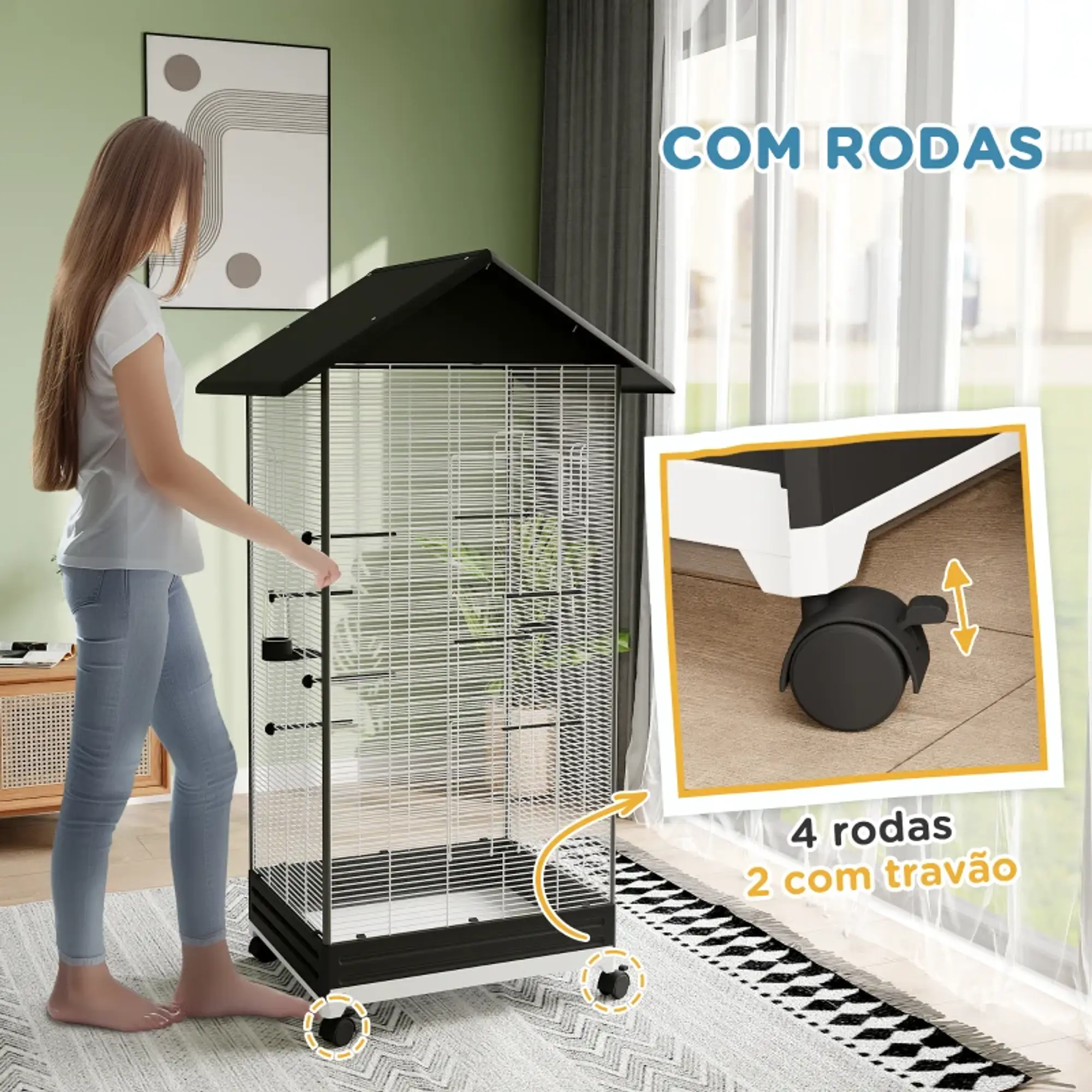 Gaiola para Pássaros Metálica 79x65x155 cm 10