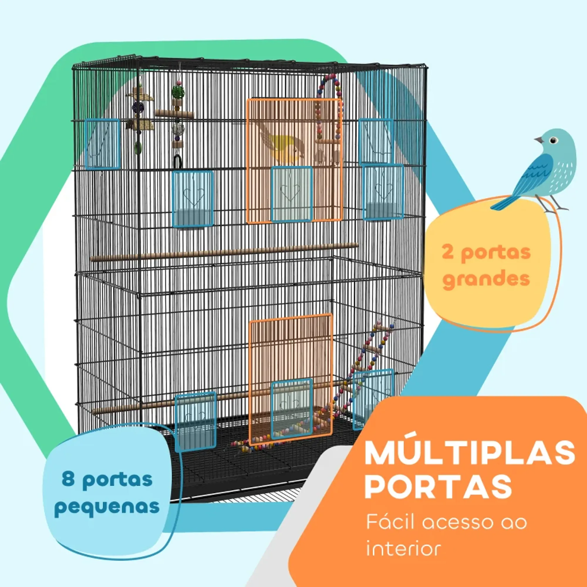 Gaiola para Pássaros com Rodas 97x58x160 cm 8