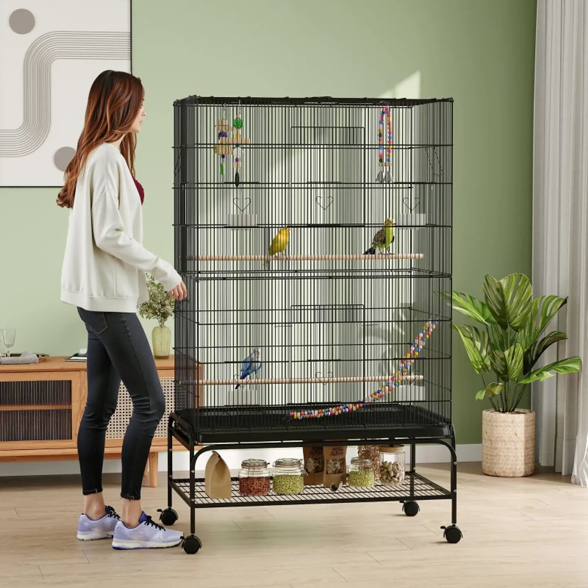 Gaiola para Pássaros com Rodas 97x58x160 cm 11
