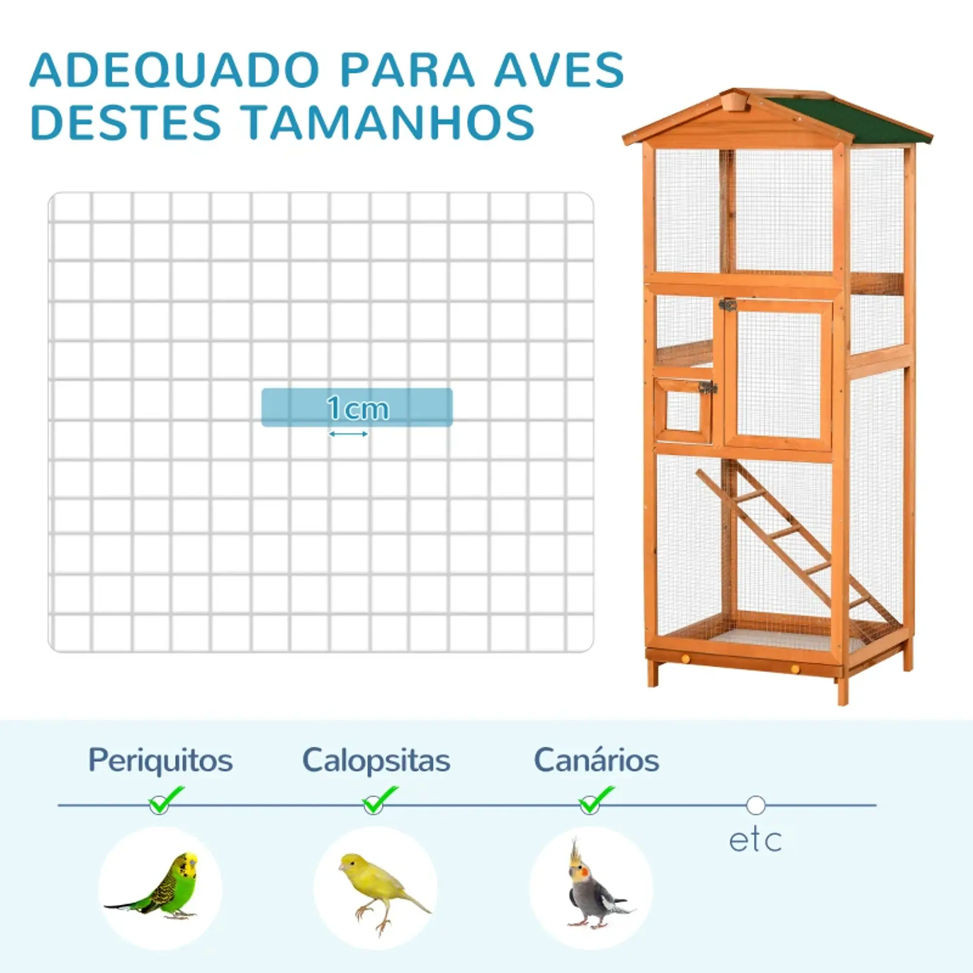 Gaiola Grande 68x63x165cm de Madeira de Abeto  e Teto Asfáltico 8