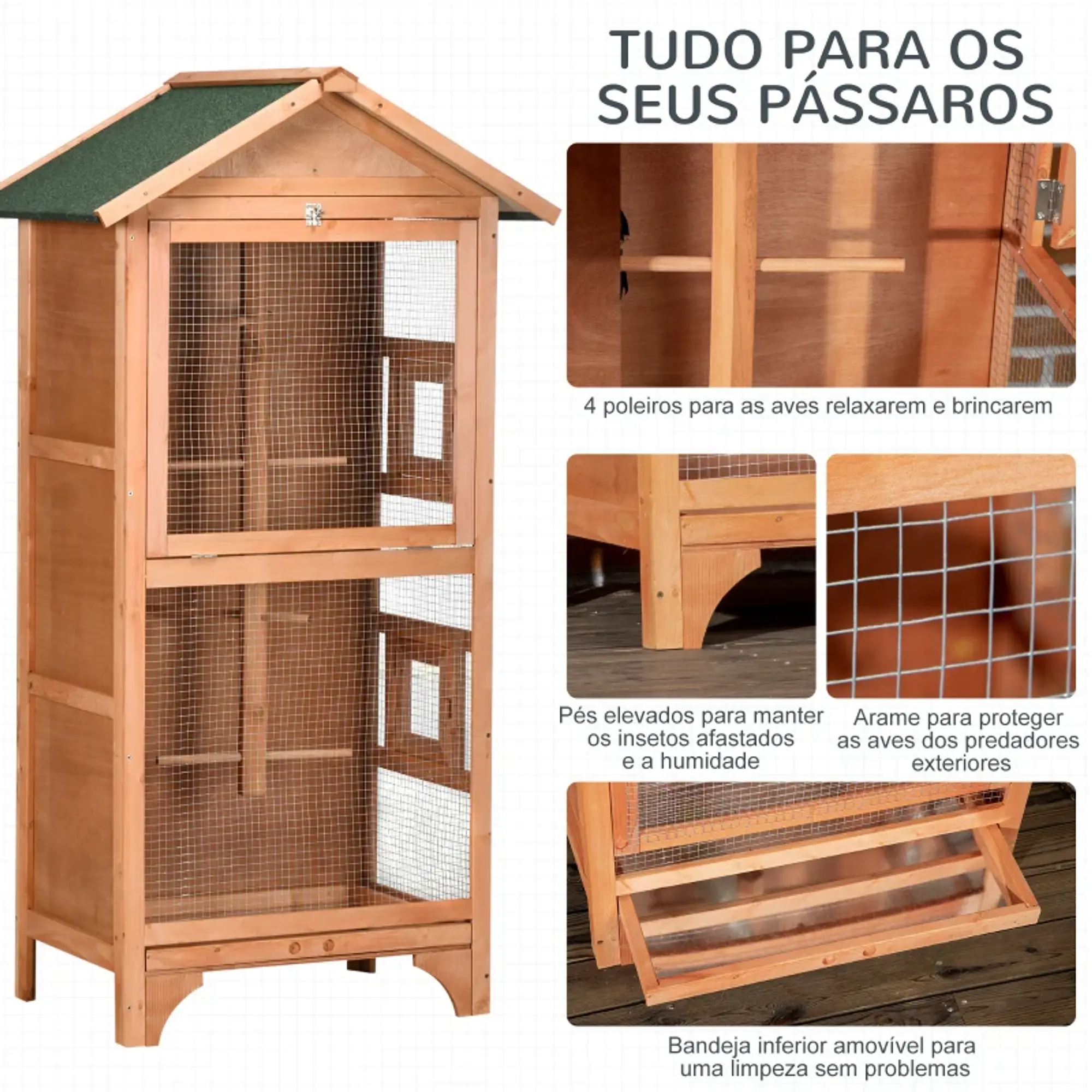 Gaiola de Madeira Natural  80,5x57x153 cm  5