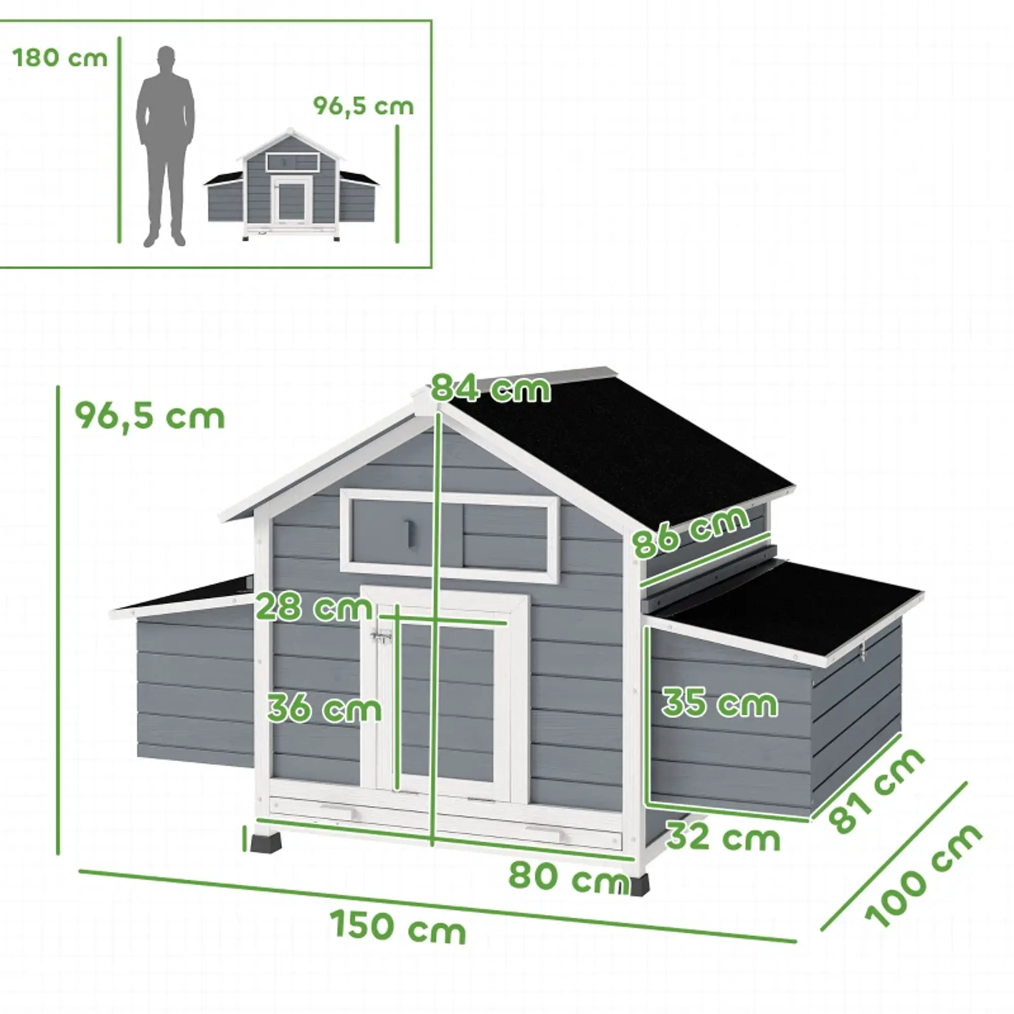 Galinheiro de Madeira para Exterior com 2 Ninhos 150x100x96,5 cm 5