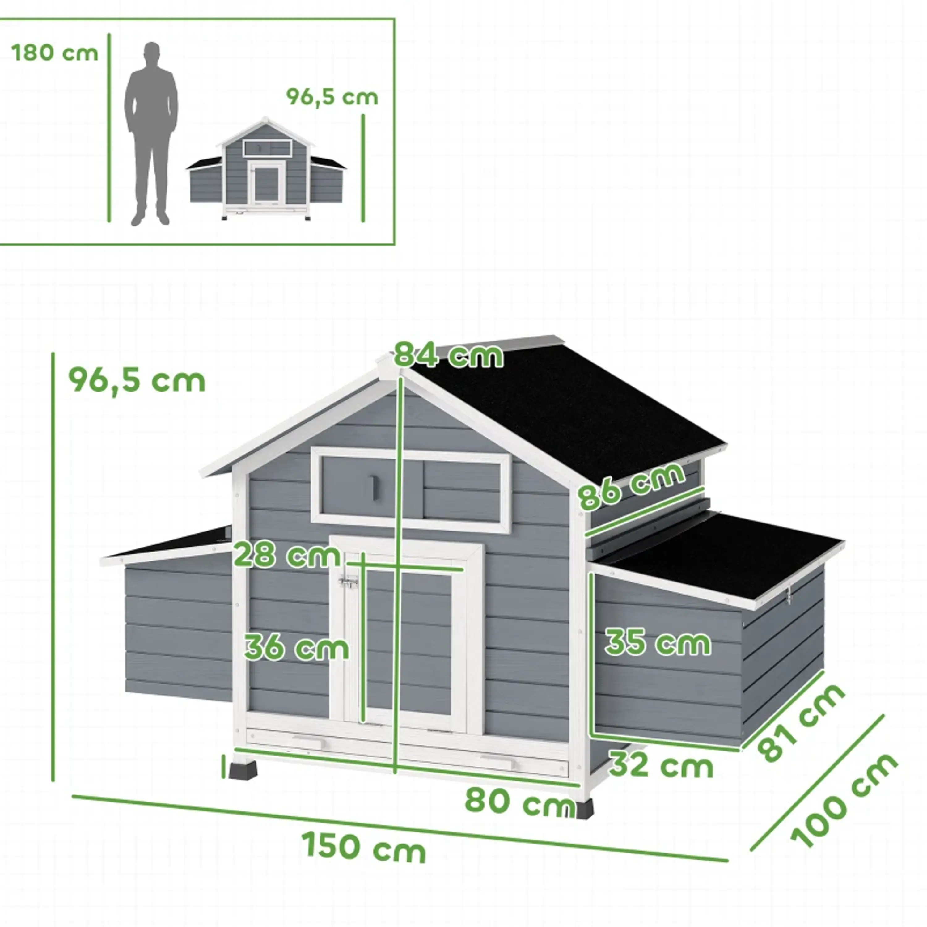 Galinheiro de Madeira para Exterior com 2 Ninhos 150x100x96,5 cm 5