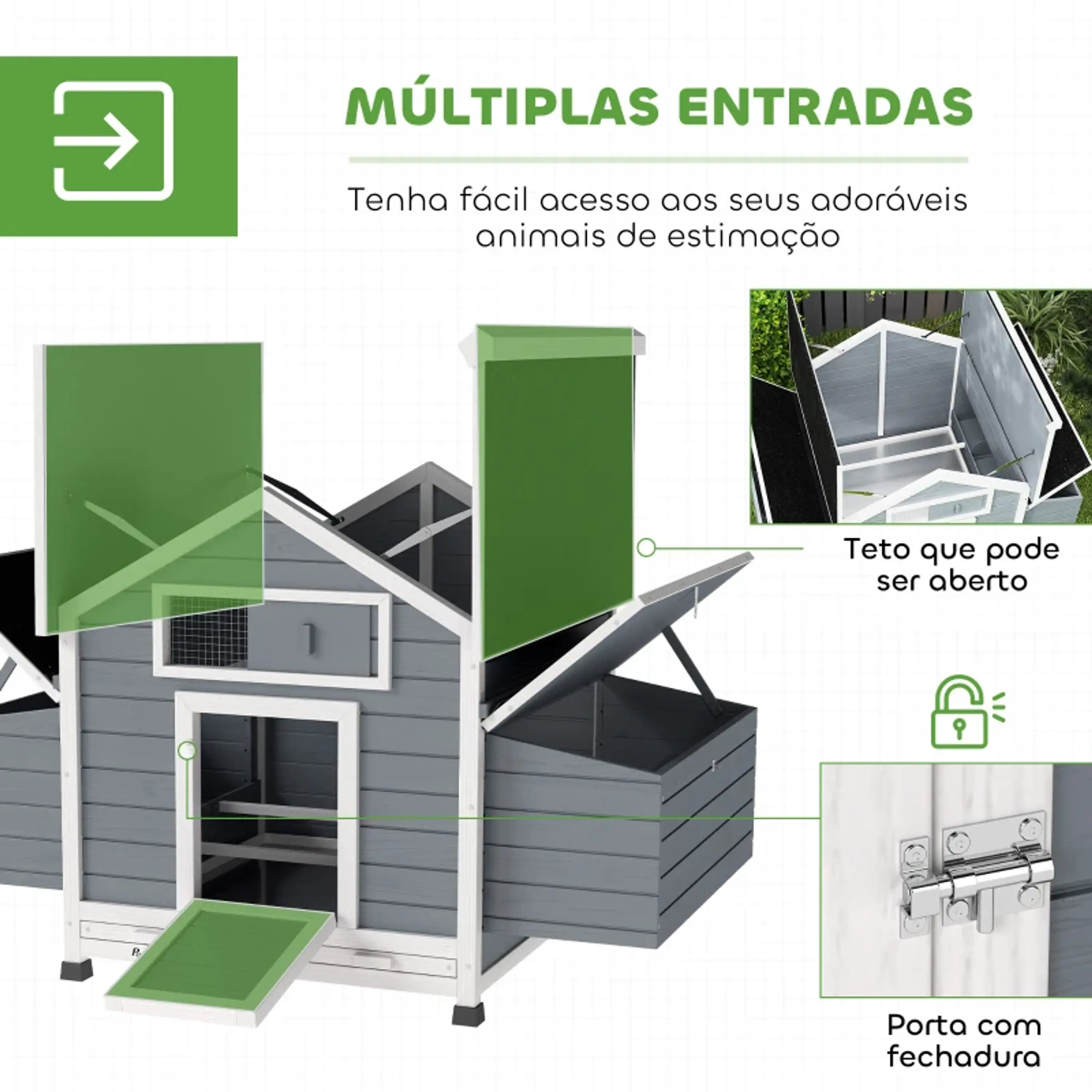 Galinheiro de Madeira para Exterior com 2 Ninhos 150x100x96,5 cm 9