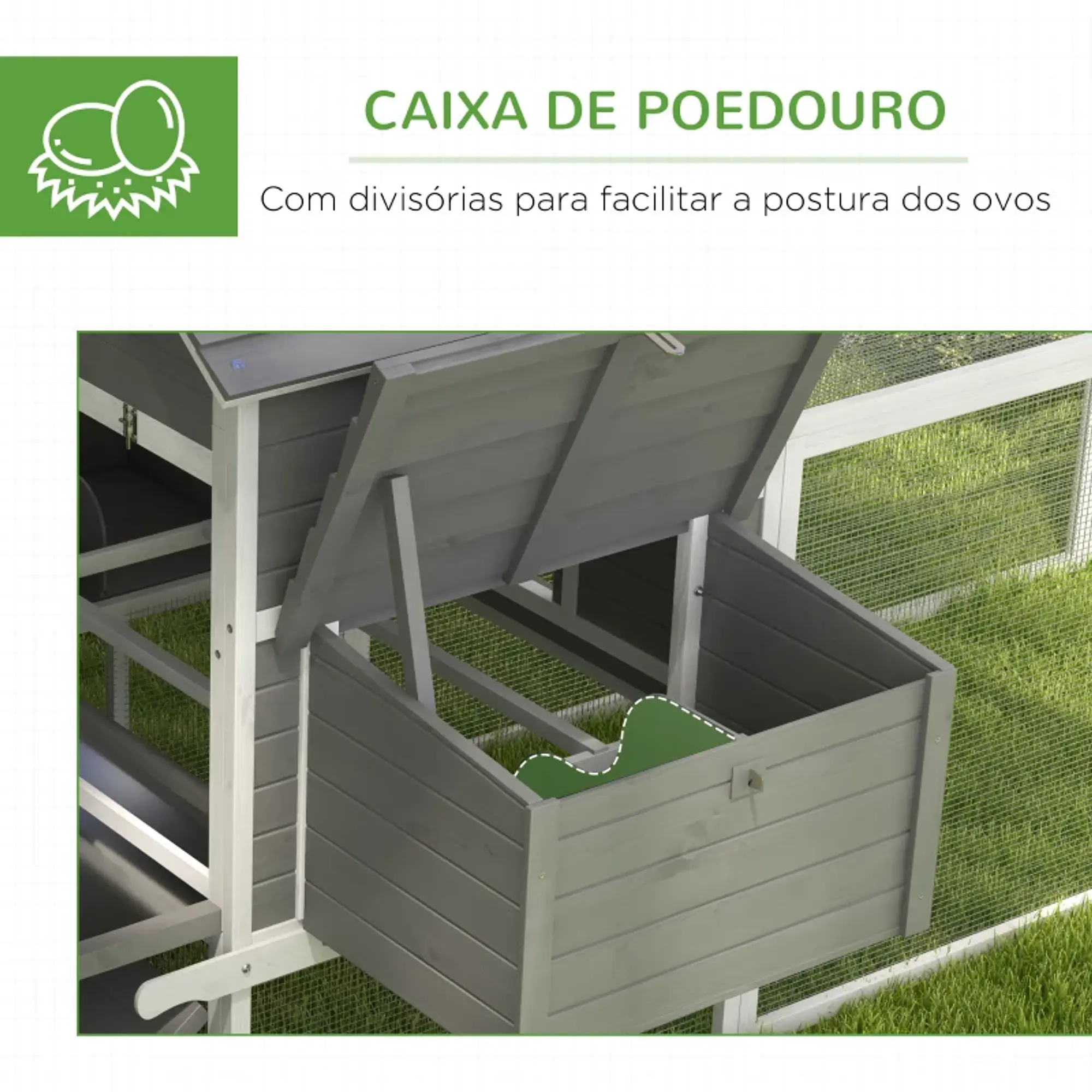 Galinheiro de Madeira para 4-6 galinhas com Ninhos Área Aberta de 2,25 ㎡ 11