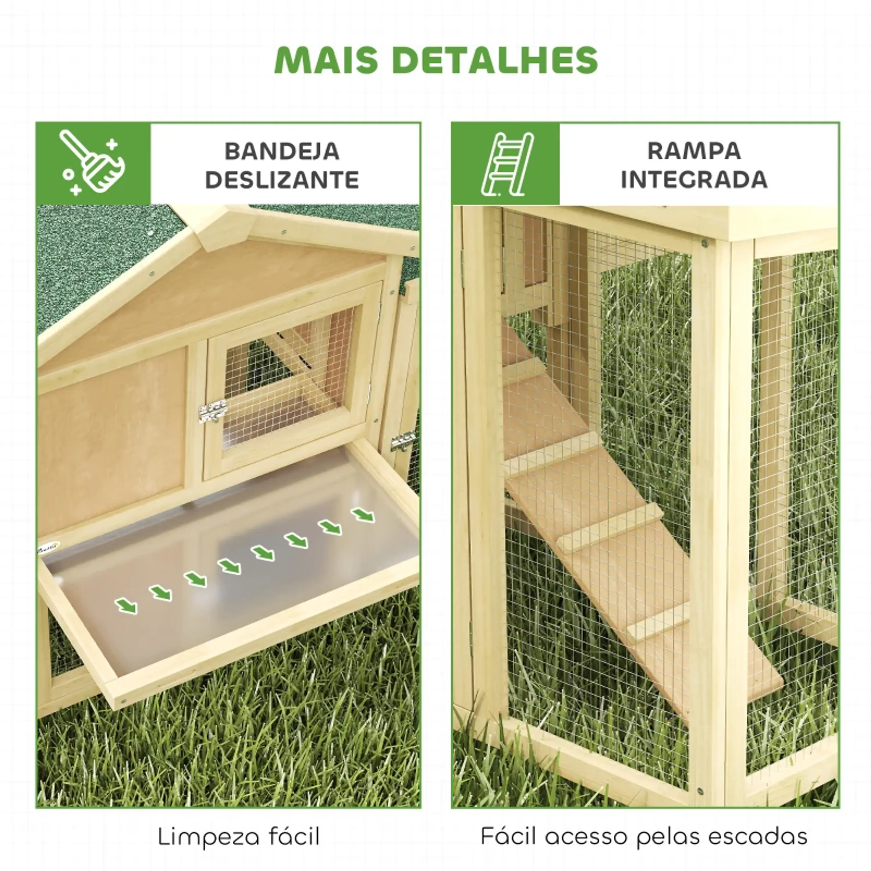 Galinheiro Grande para Exterior em Madeira 204x85x93 cm 7
