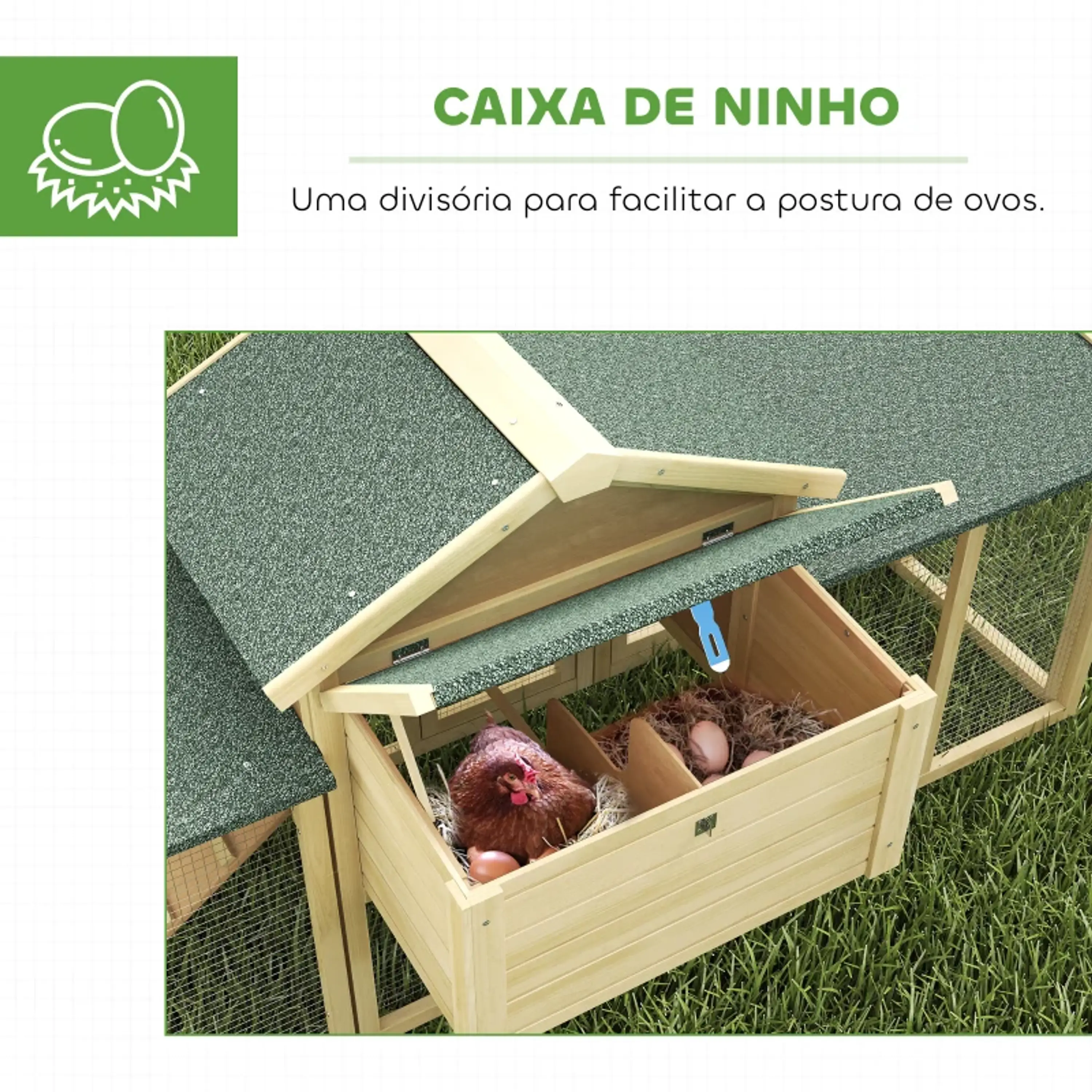 Galinheiro Grande para Exterior em Madeira 204x85x93 cm 9