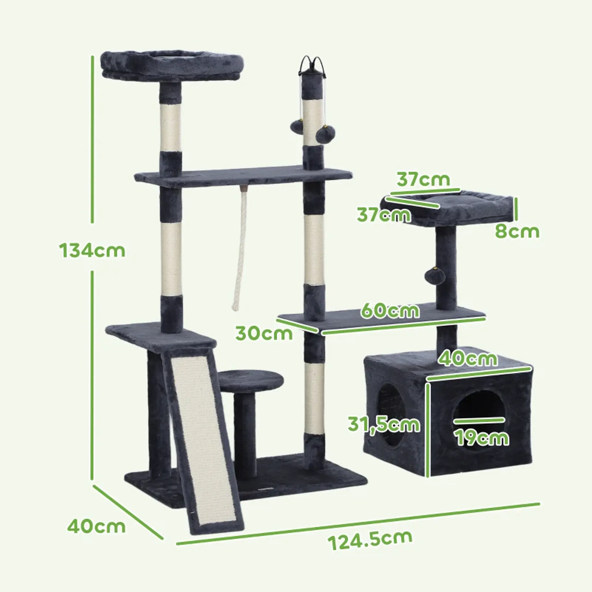 Arranhador para Gatos 134 cm Cinza Escuro 4