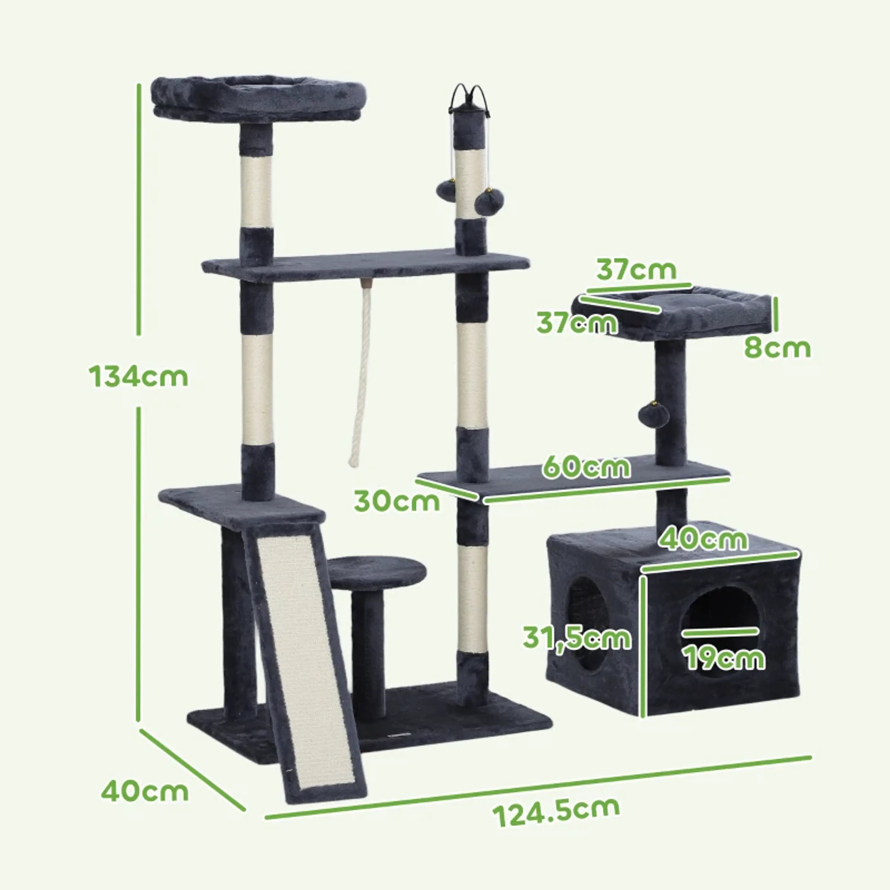 Arranhador para Gatos 134 cm Cinza Escuro 4