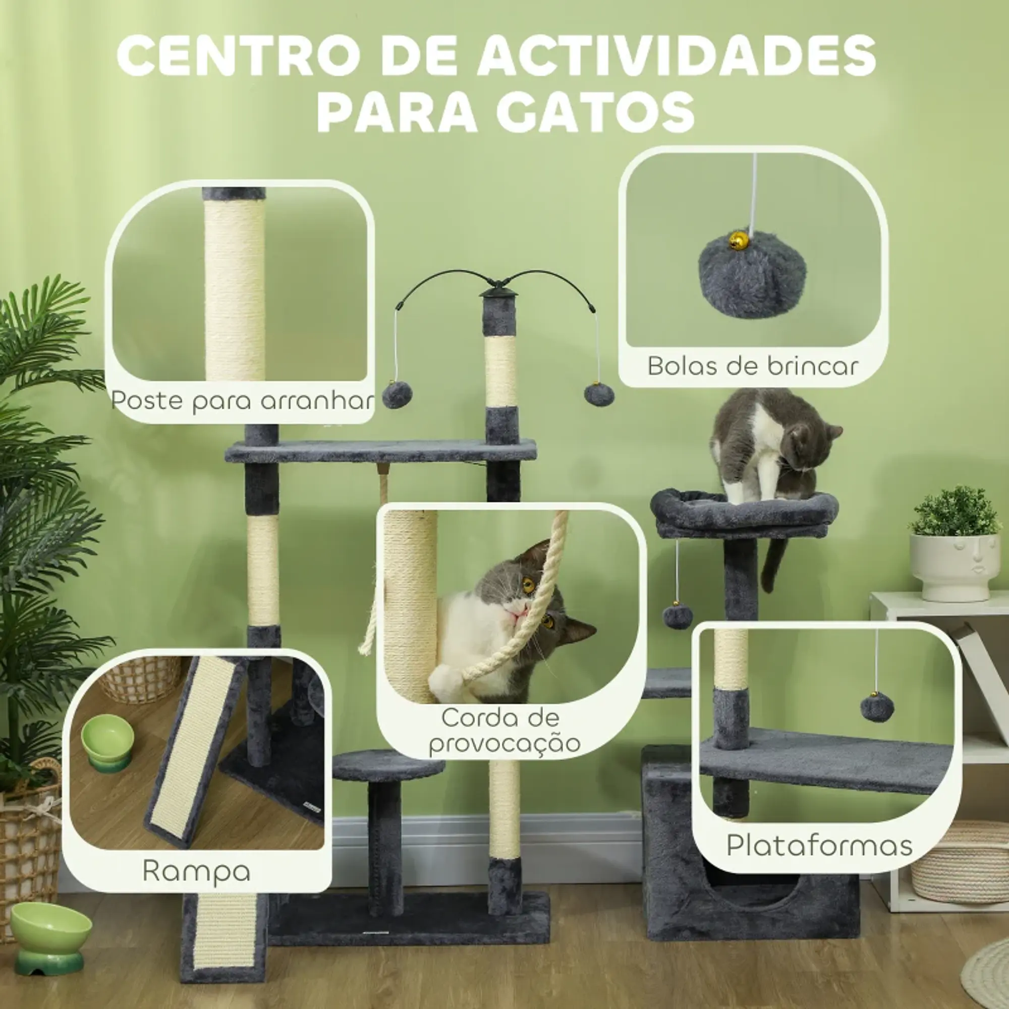 Arranhador para Gatos 134 cm Cinza Escuro 6