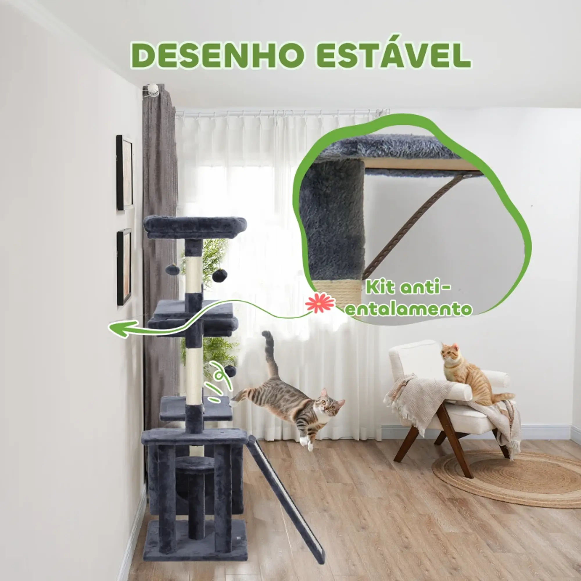 Arranhador para Gatos 134 cm Cinza Escuro 8