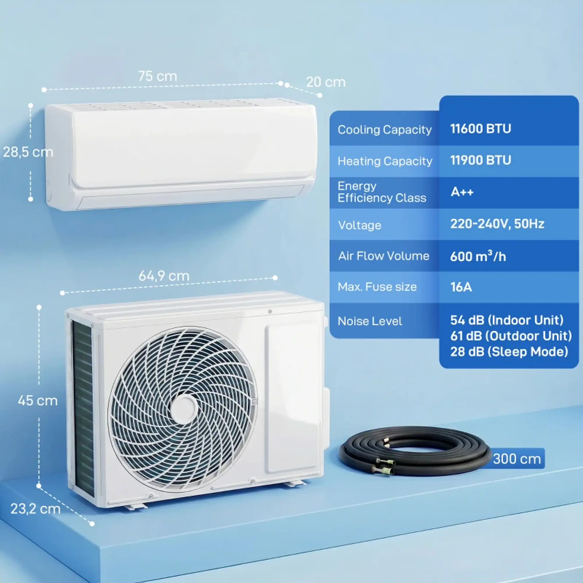 Ar Condicionado A++ Split Inverter 12.000 BTU  Wi-Fi e Controlo por Voz para 18 m² com Kit de Instalação 4
