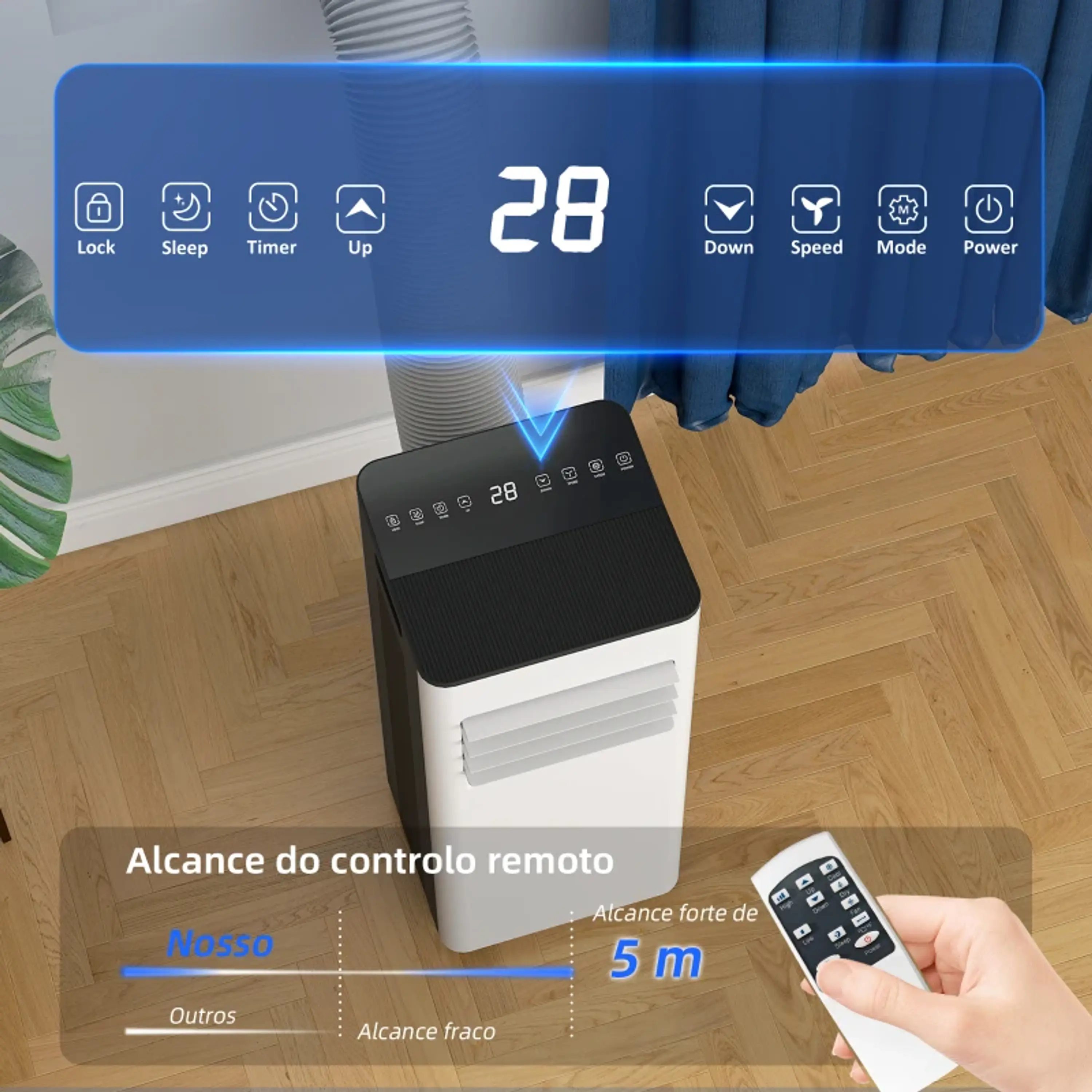 Ar Condicionado Portátil 3 em 1 9000 BTU Arrefecedor Ventoinha Desumidificador 24,1 L/ 25m² 7