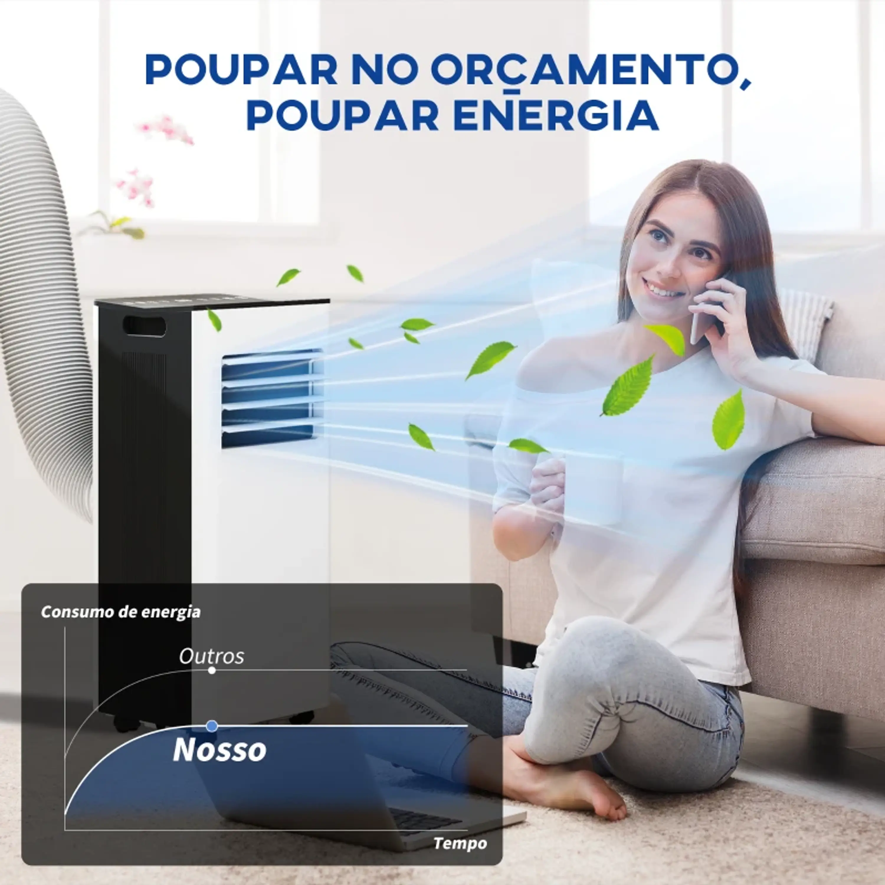 Ar Condicionado Portátil 3 em 1 9000 BTU Arrefecedor Ventoinha Desumidificador 24,1 L/ 25m² 10